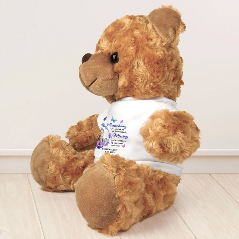 Missing You Mom - Personalized Memorial Bear Plush - Custom Name and Photo Teddy Bear