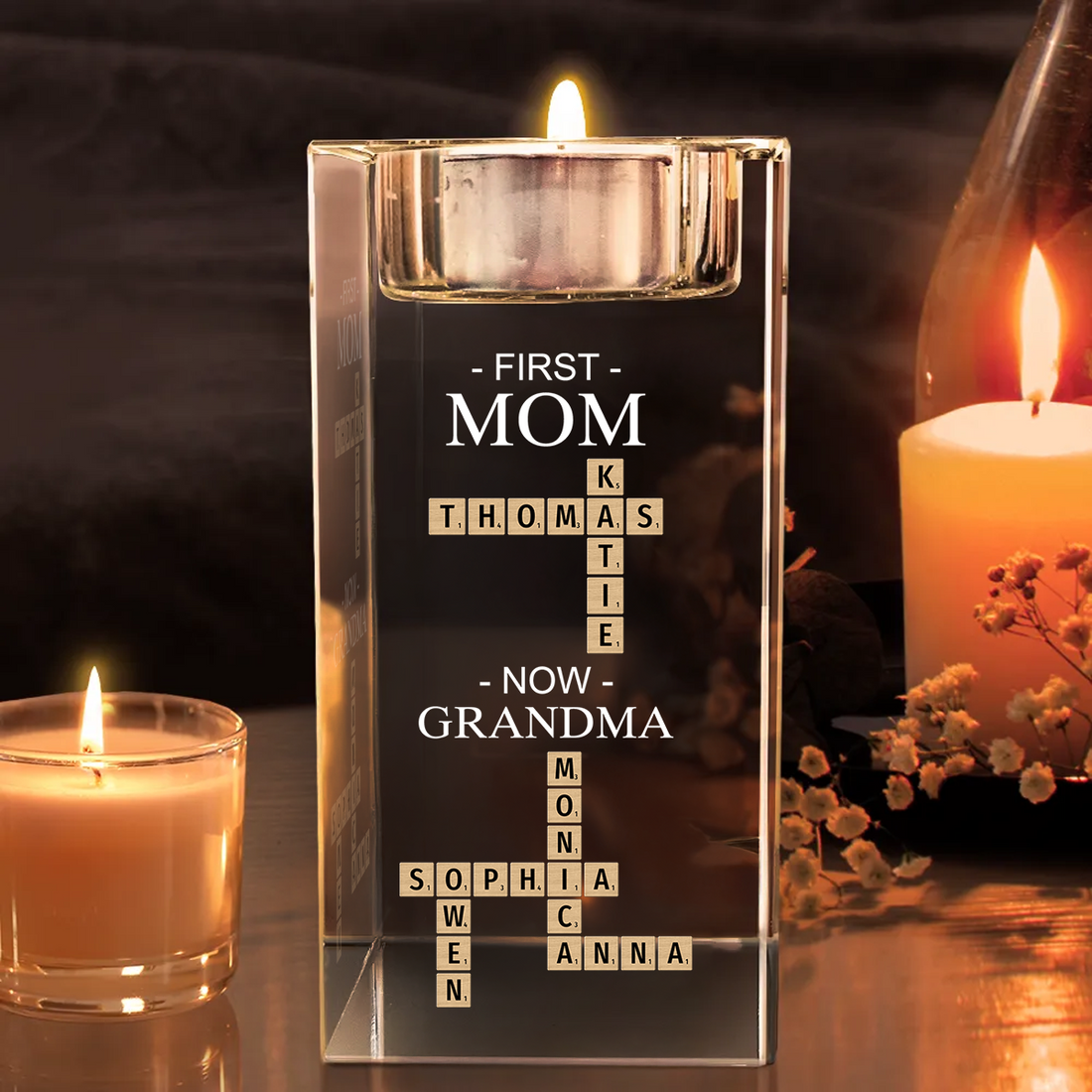 First and Now - Personalized Crystal Candle Holder