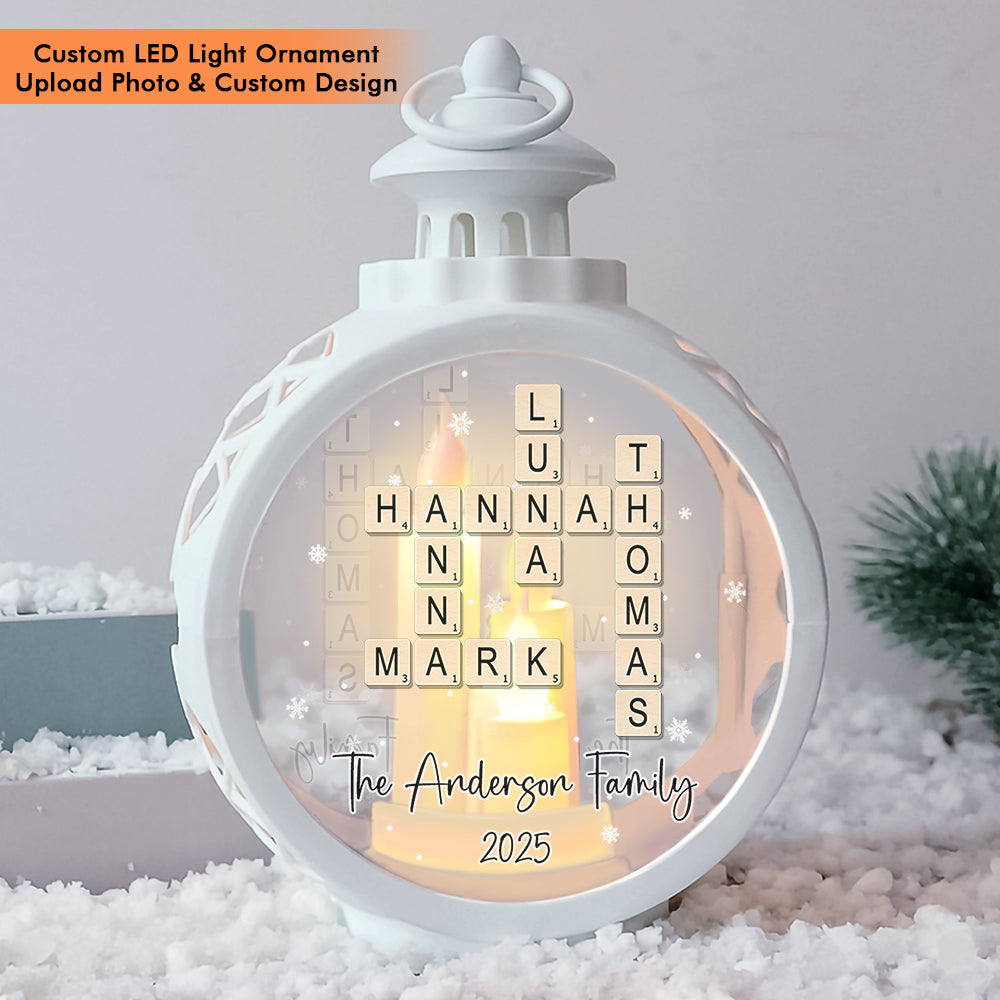 Custom Family Name Crossword - Personalized Candlelight Lantern Ornament