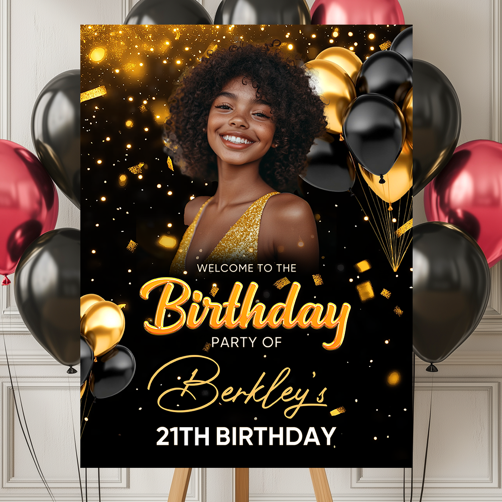 Welcome To The Birthday - Custom Name & Photo Law Sign - Welcome To My Birthday Sign