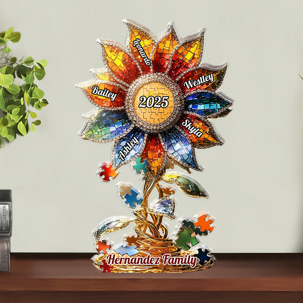 Family Name Flower - Personalized Name Gift - Custom Shape Acrylic Block Plaque