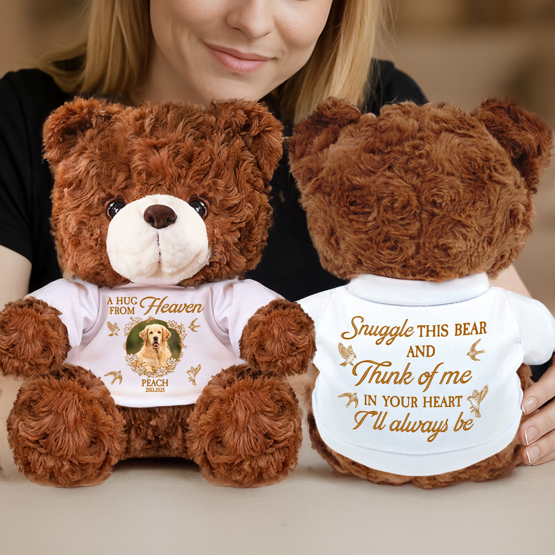 A Hug From Heaven - Personalized Pet Memorial Bear Plush - Custom Pet Name and Photo Teddy Bear