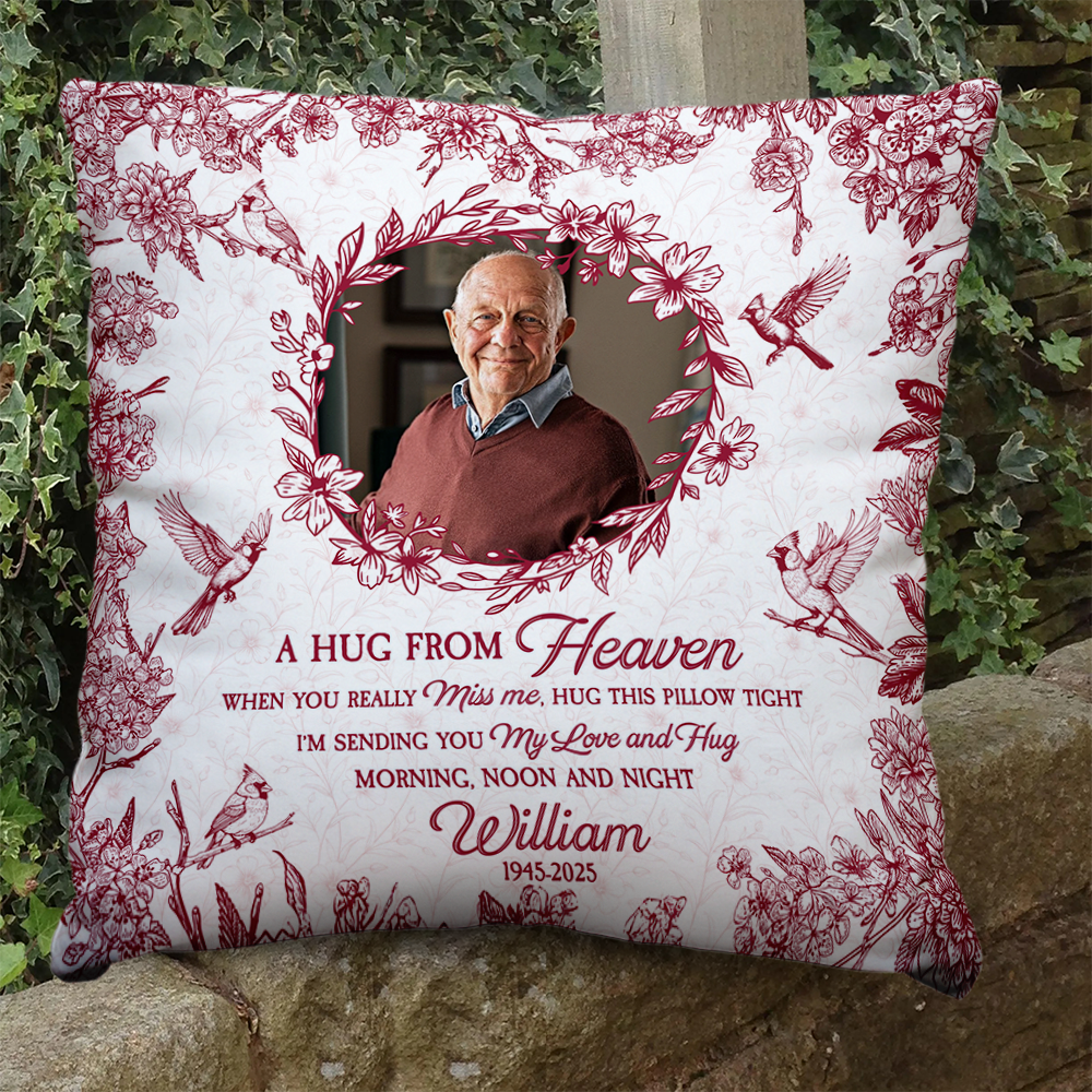 A Hug From Heaven - Memorial Pillow - Custom Name and Photo Pillow - Memorial Gift