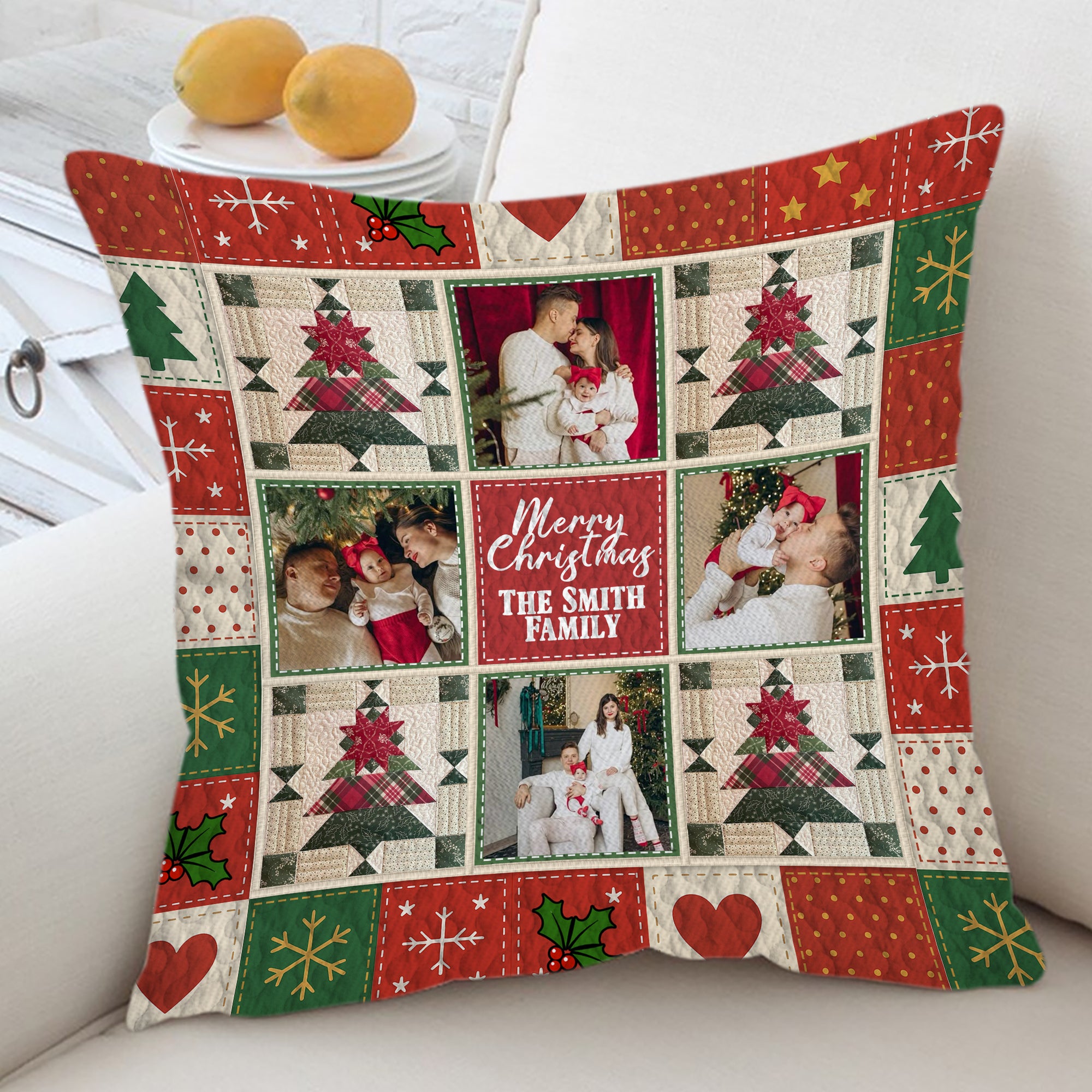 Christmas Family - Custom Name and Photo Gift - Personalized Pillow