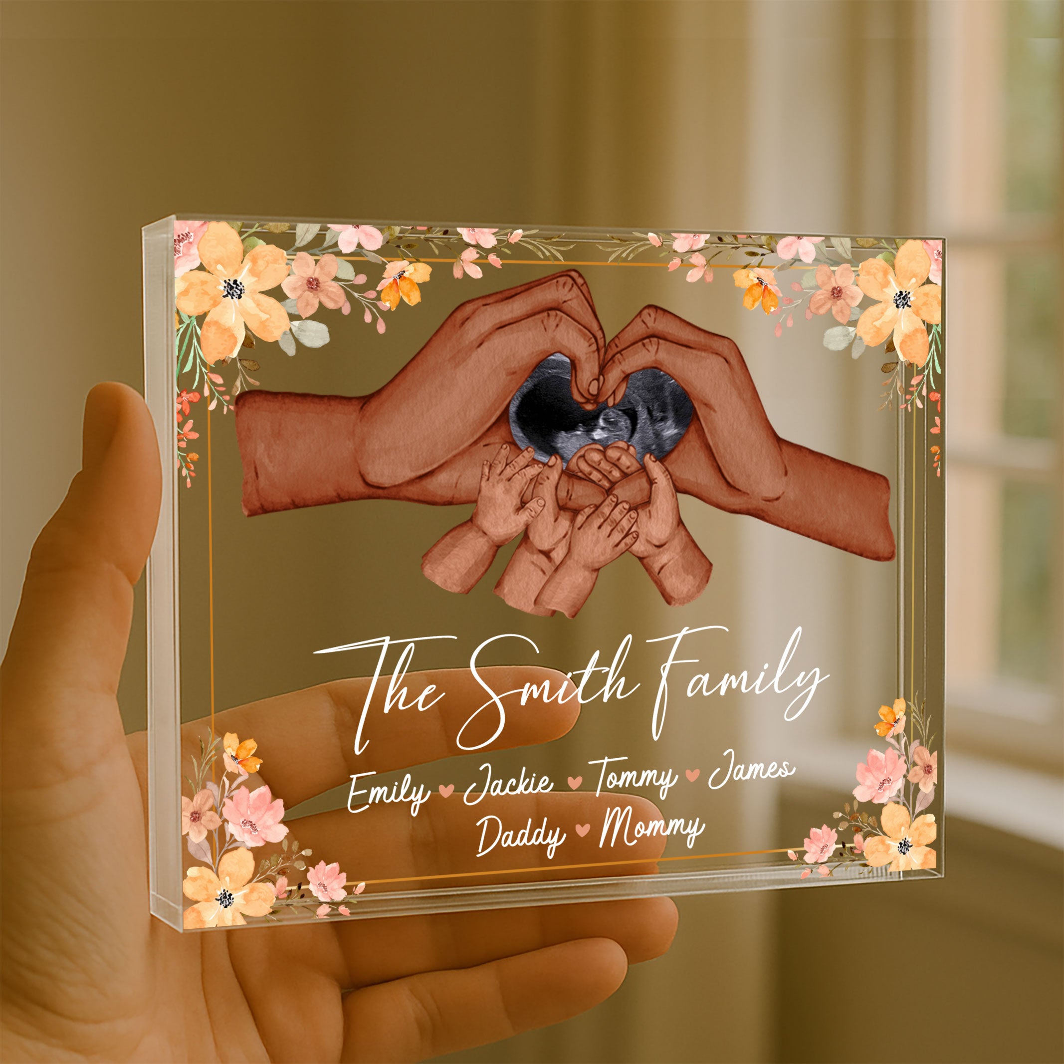 Family Hand with Heart - Personalized Name Gift - Custom Shape Acrylic Block Plaque