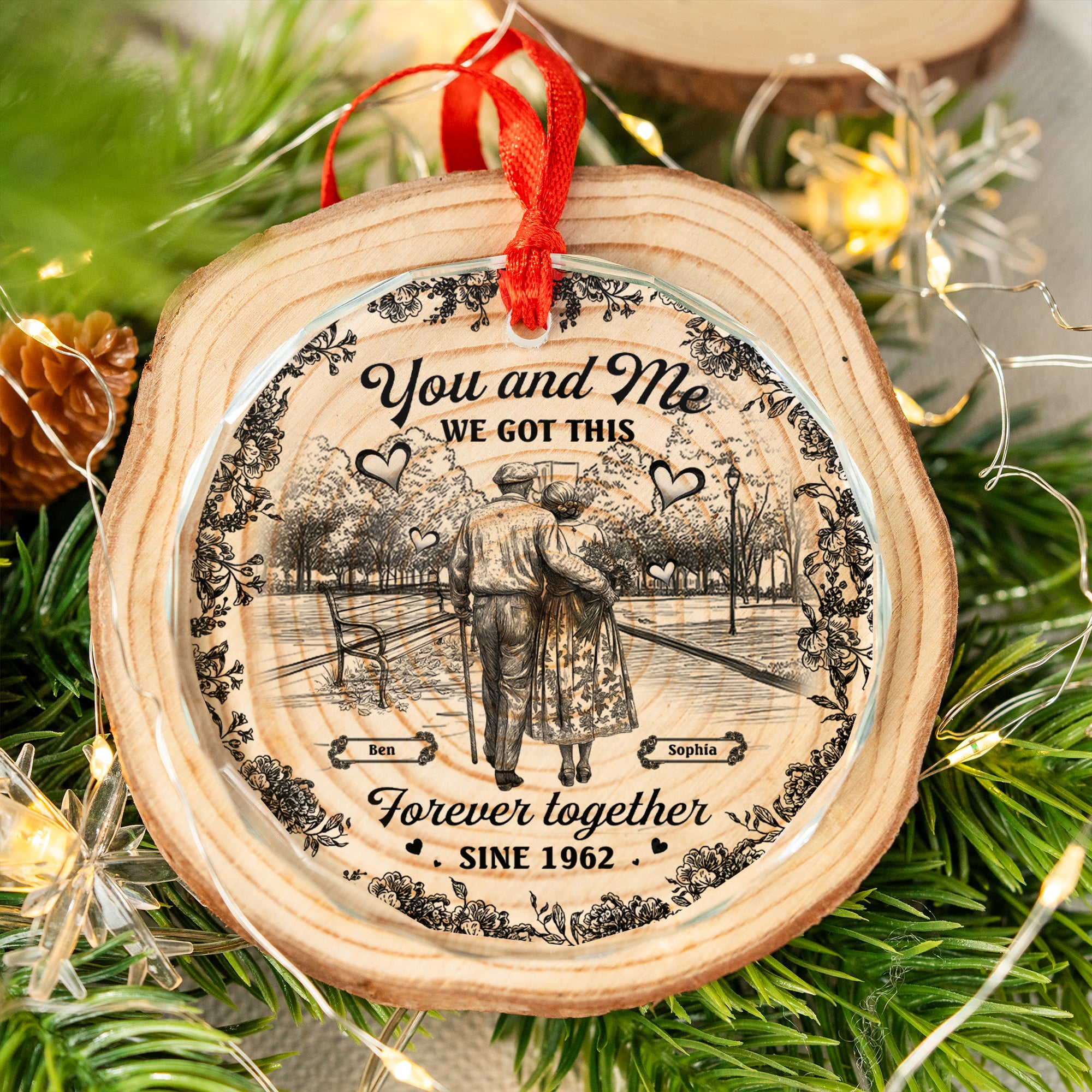 You and Me - Custom Name - Old Couple Gift - Personalized Glass Ornament