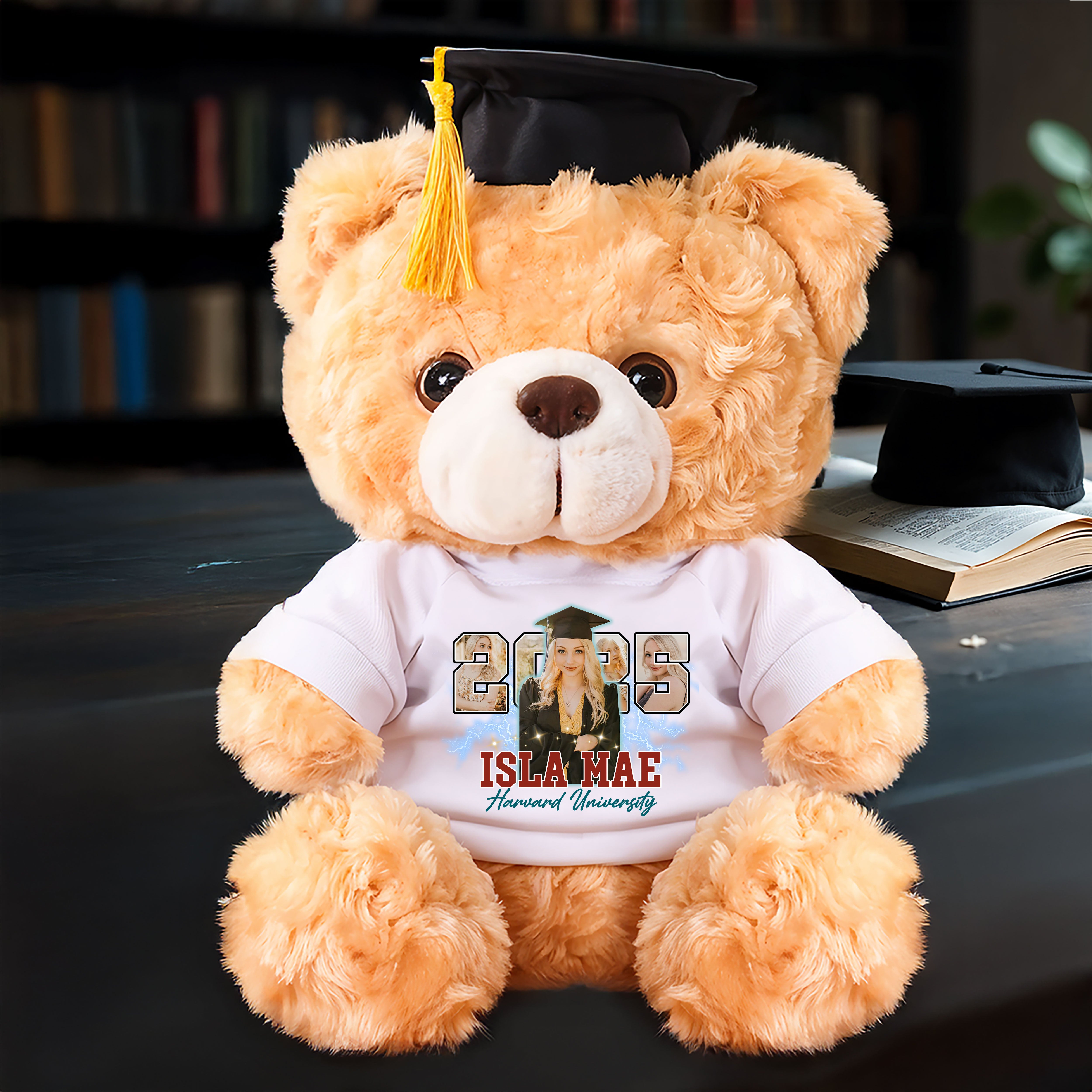 2025 Graduation Teddy Bear Plush - Custom Photo and Name  - Graduate Bear With Cap