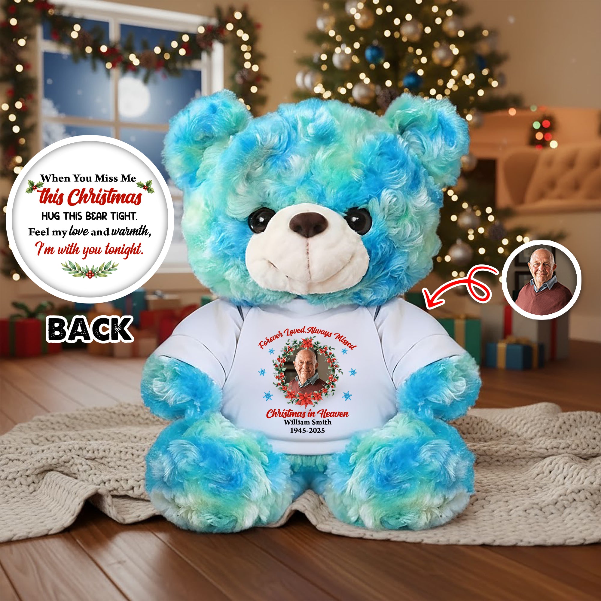 When You Miss Me This Christmas - Sympathy Gift - Custom Name and Photo - Personalized Bear Plush