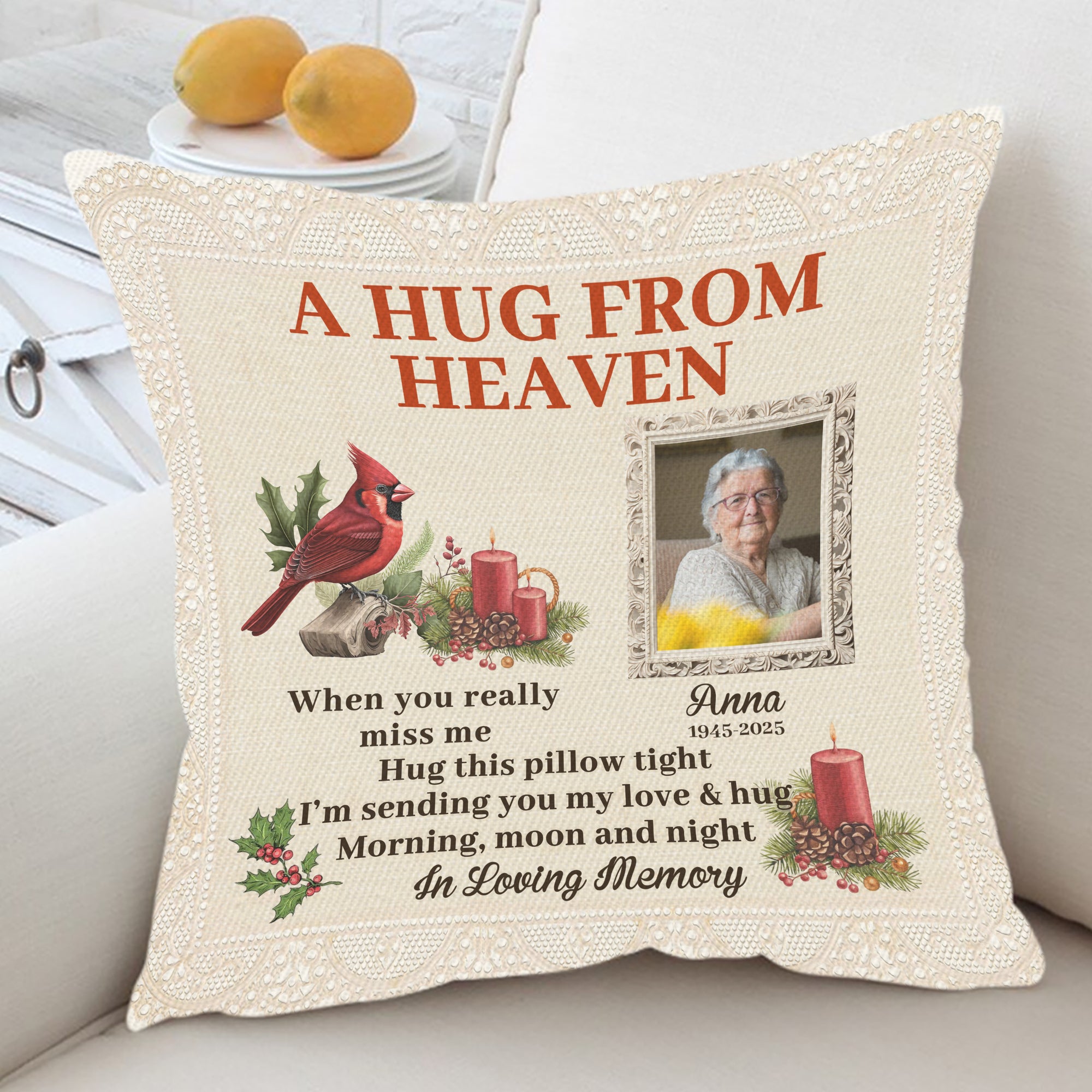 A Hug From Heaven - Custom Name and Photo Sympathy Gift - Personalized Memorial Pillow