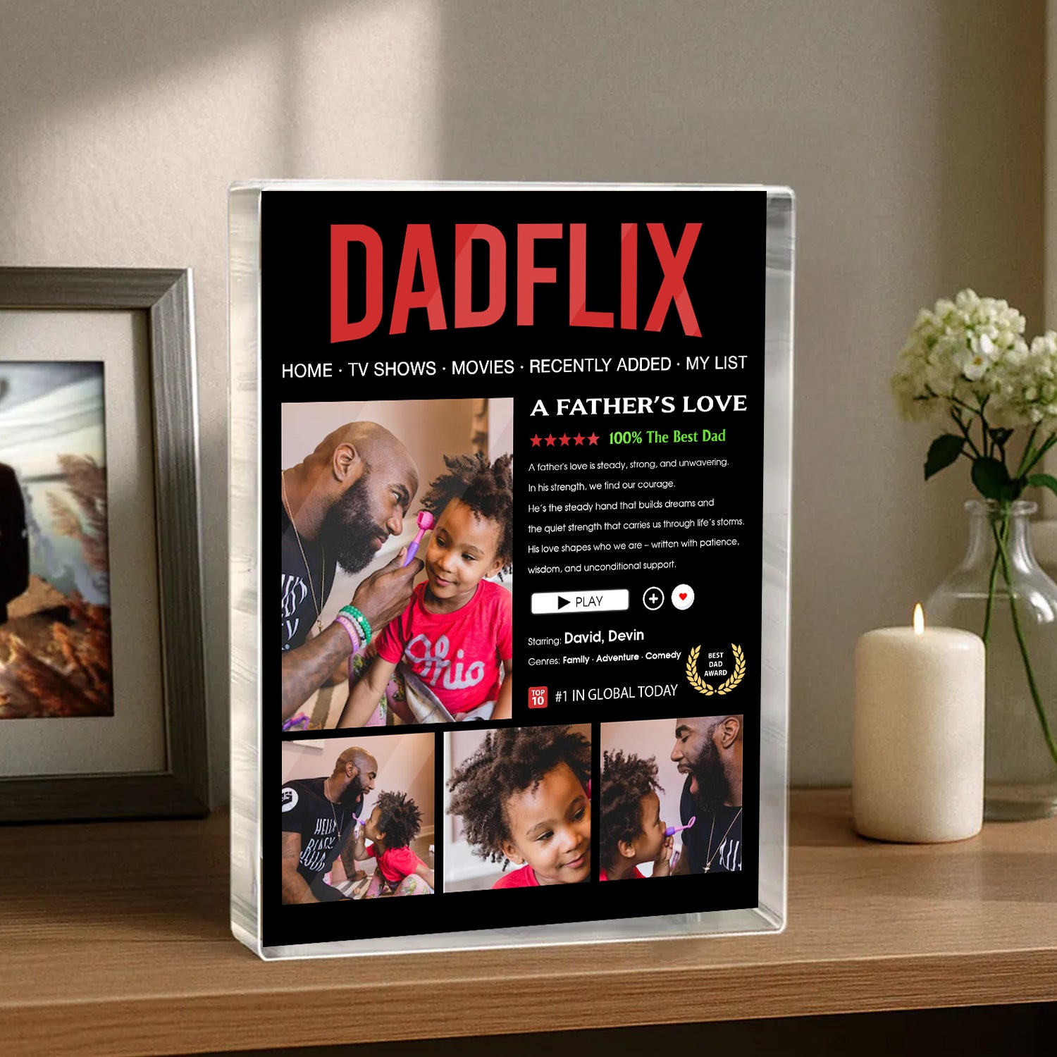 Dadflix - Custom Photo and Name Personalized Acrylic Block Plaque
