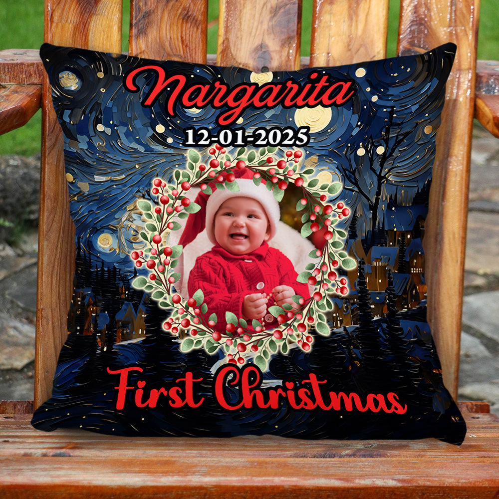 Custom Baby Photo & Name - Merry Christmas Pillow - Personalized Custom Pillow