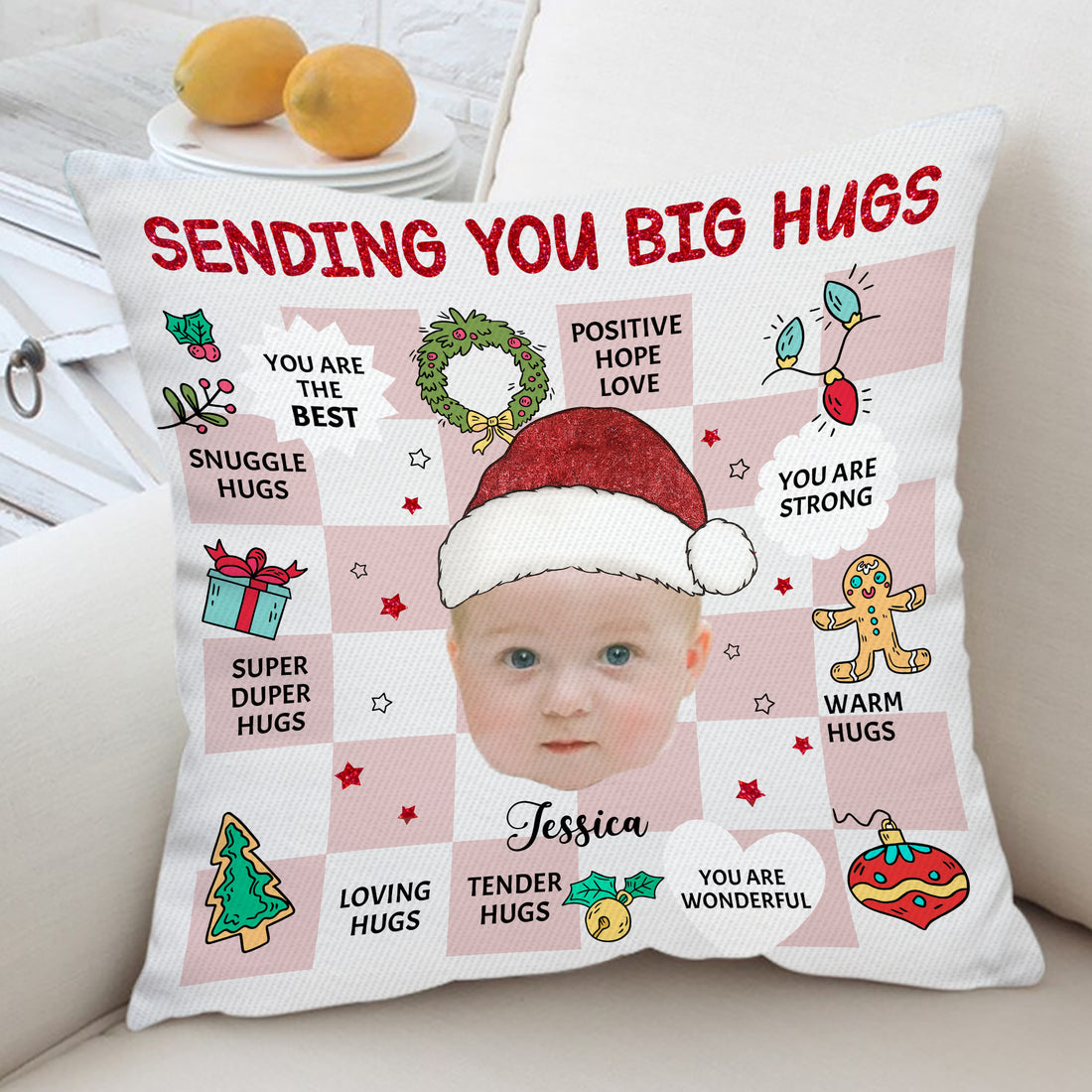 Sending You Big Hugs - Custom Name and Photo - Personalized Pillow for Baby