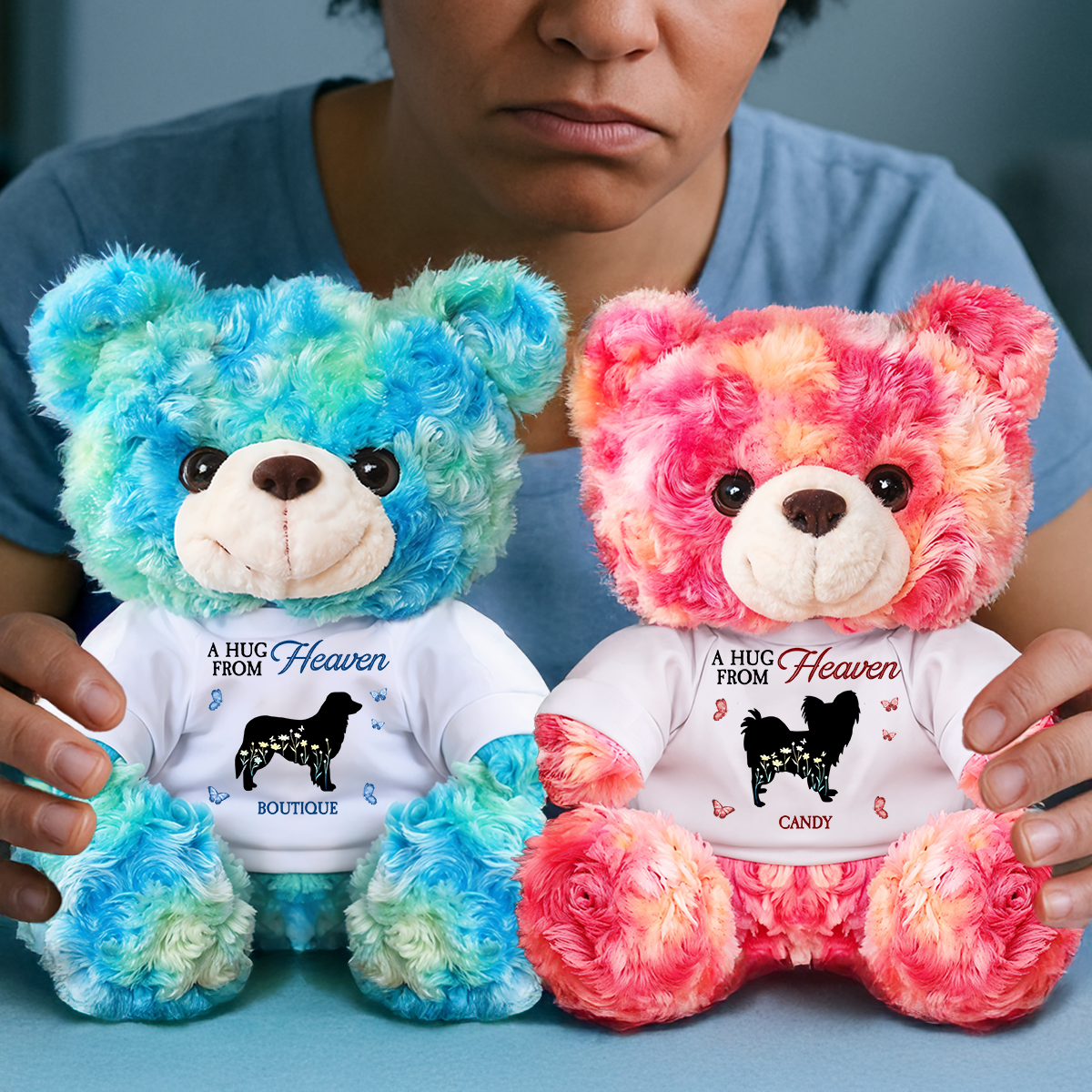 A Hug From Heaven - Personalized Dog Memorial Bear Plush - Custom Name Teddy Bear