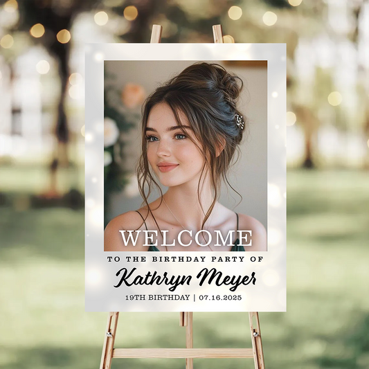 Welcome To The Party - Birthday Sign - Custom Name & Photo Law Sign - Birthday Party Welcome Sign