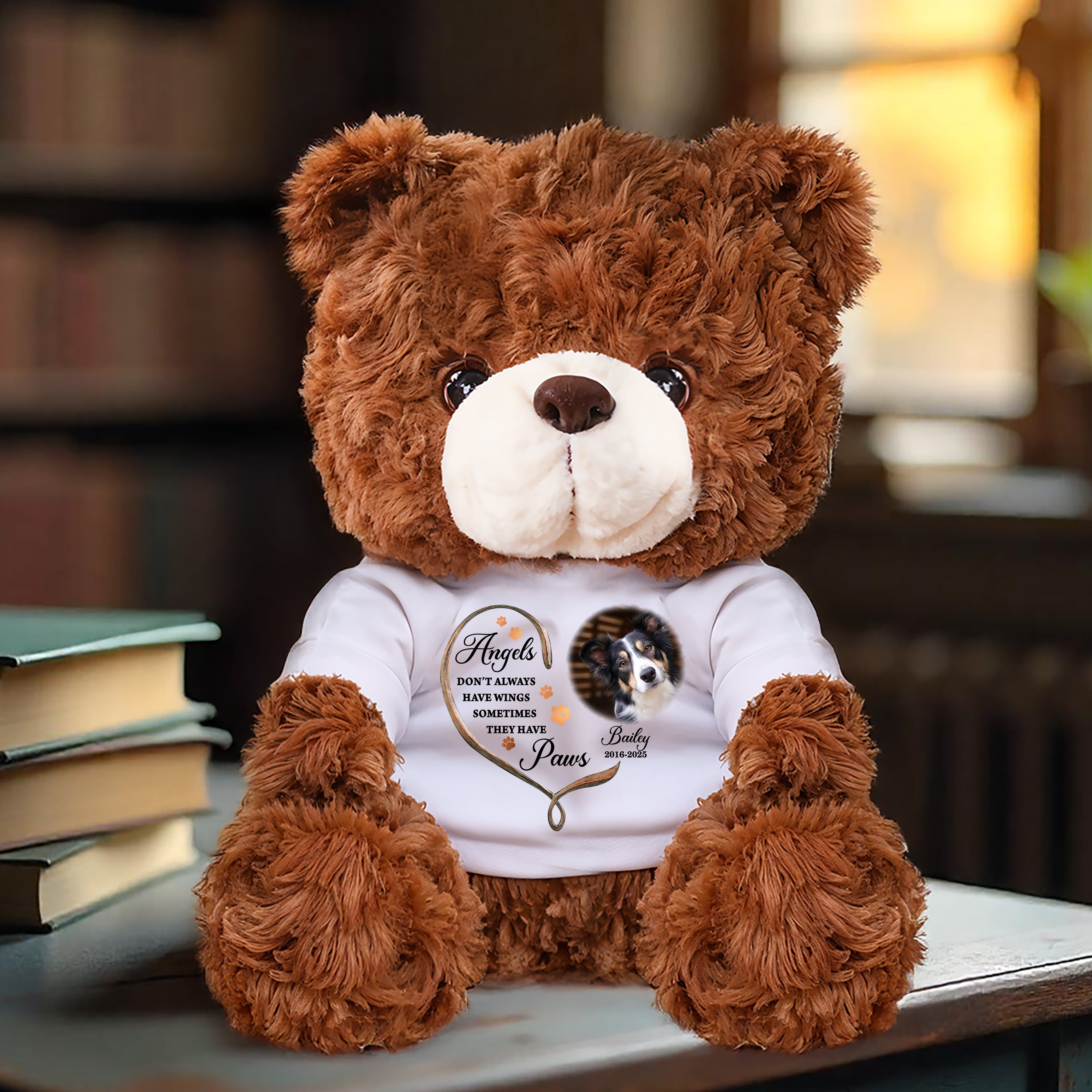 Custom Pet Name and Photo Teddy Bear - Personalized Pet Memorial Bear Plush