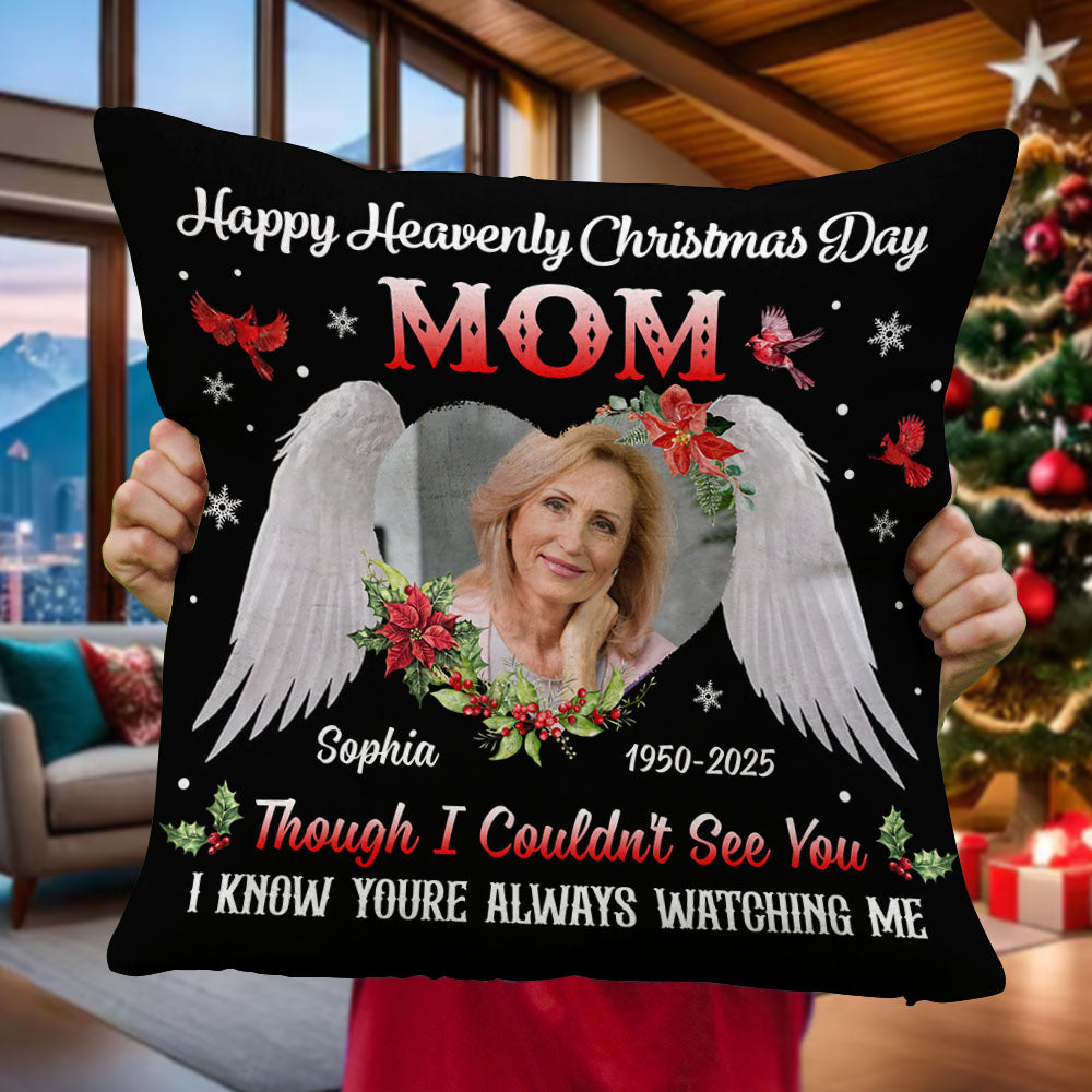 Custom Name and Photo - Heavenly Christmas Day - Personalized Pillow - Christmas Gift
