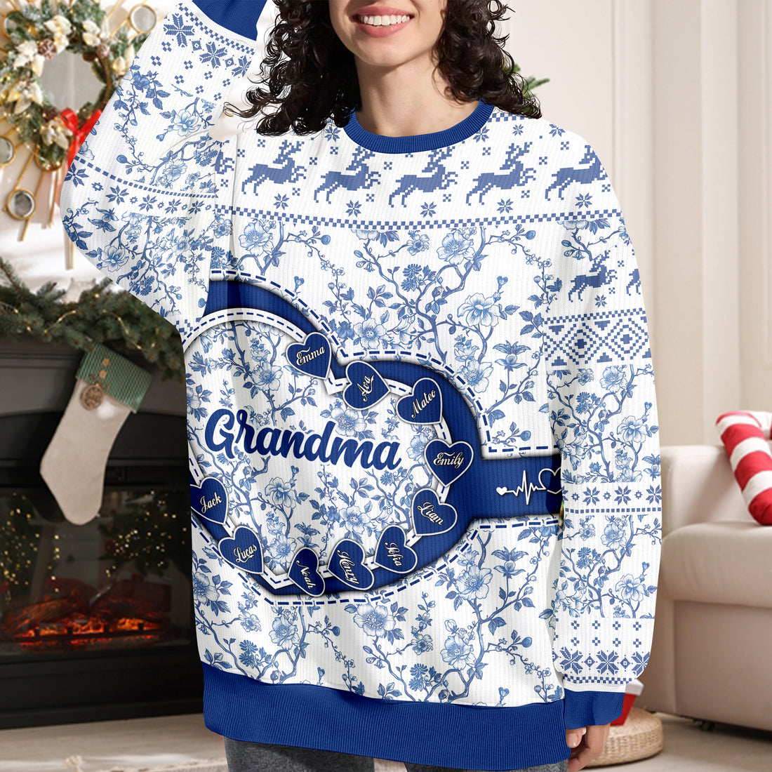 Grandma Custom Name Ugly Christmas Sweatshirt - All-Over-Print Sweatshirt