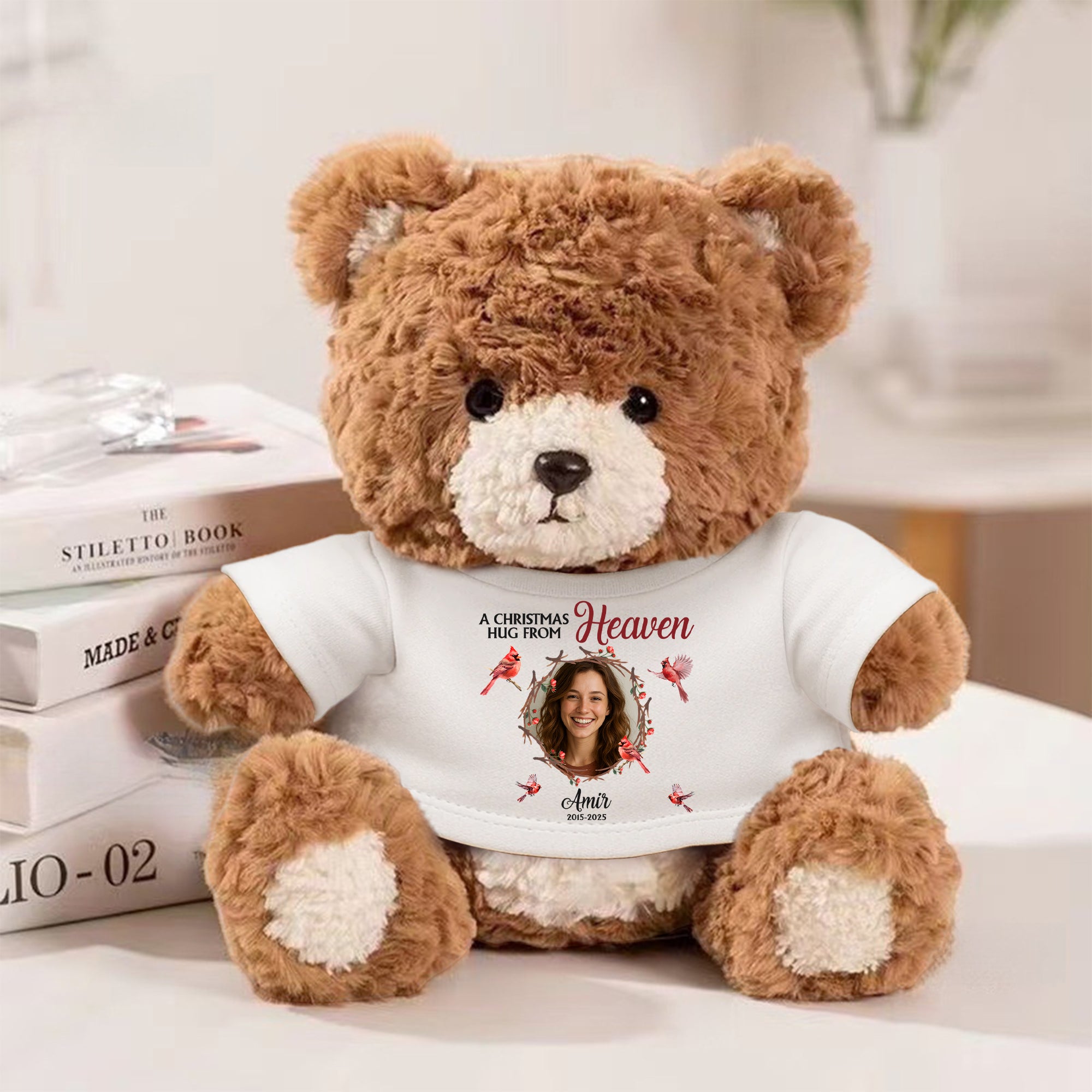 A Christmas Hug From Heaven - Memorial Bear Plush - Custom Photo Cute Bear