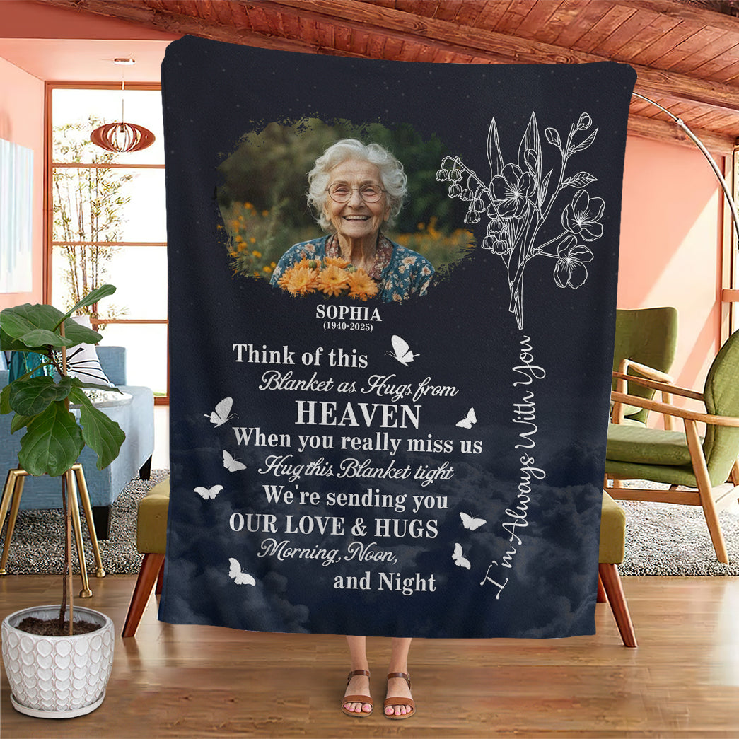 Love and Hug From Heaven - Custom Name and Photo Memorial Blanket - Memorial Gift