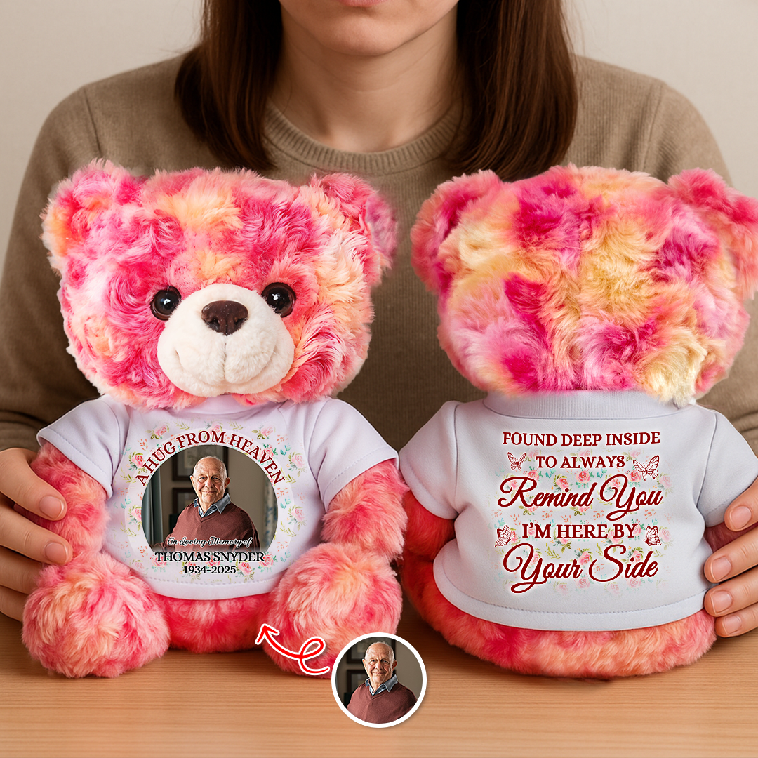 A Hug From Heaven - Memorial Gift - Custom Name and Photo Teddy Bear