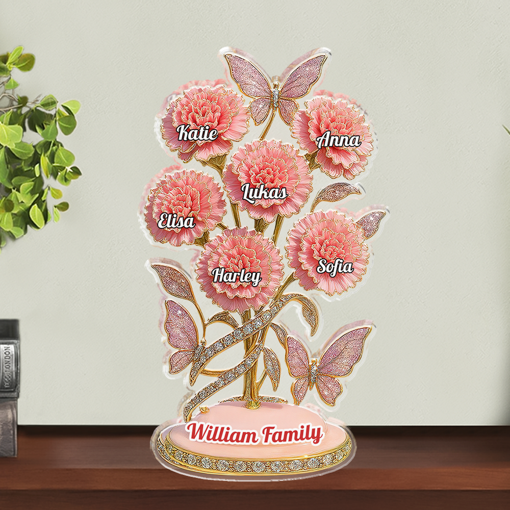 Family Flower - Custom Name with Flower Shape  - Custom Shape Acrylic Block Plaque