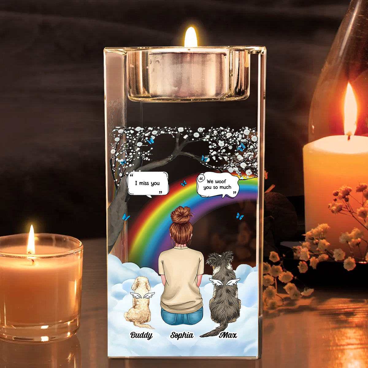 Custom Name and Appearance - Personalized Crystal Candle Holder - Pet Memorial