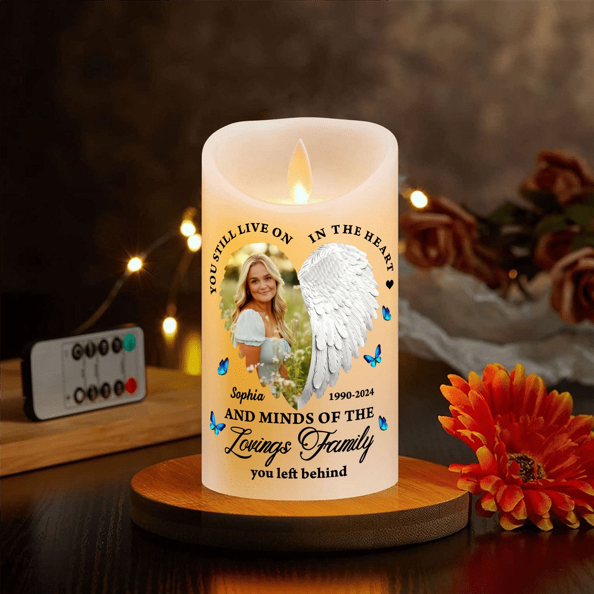 Custom Name and Photo Memorial Gift - Personalizes Photo LED Candle