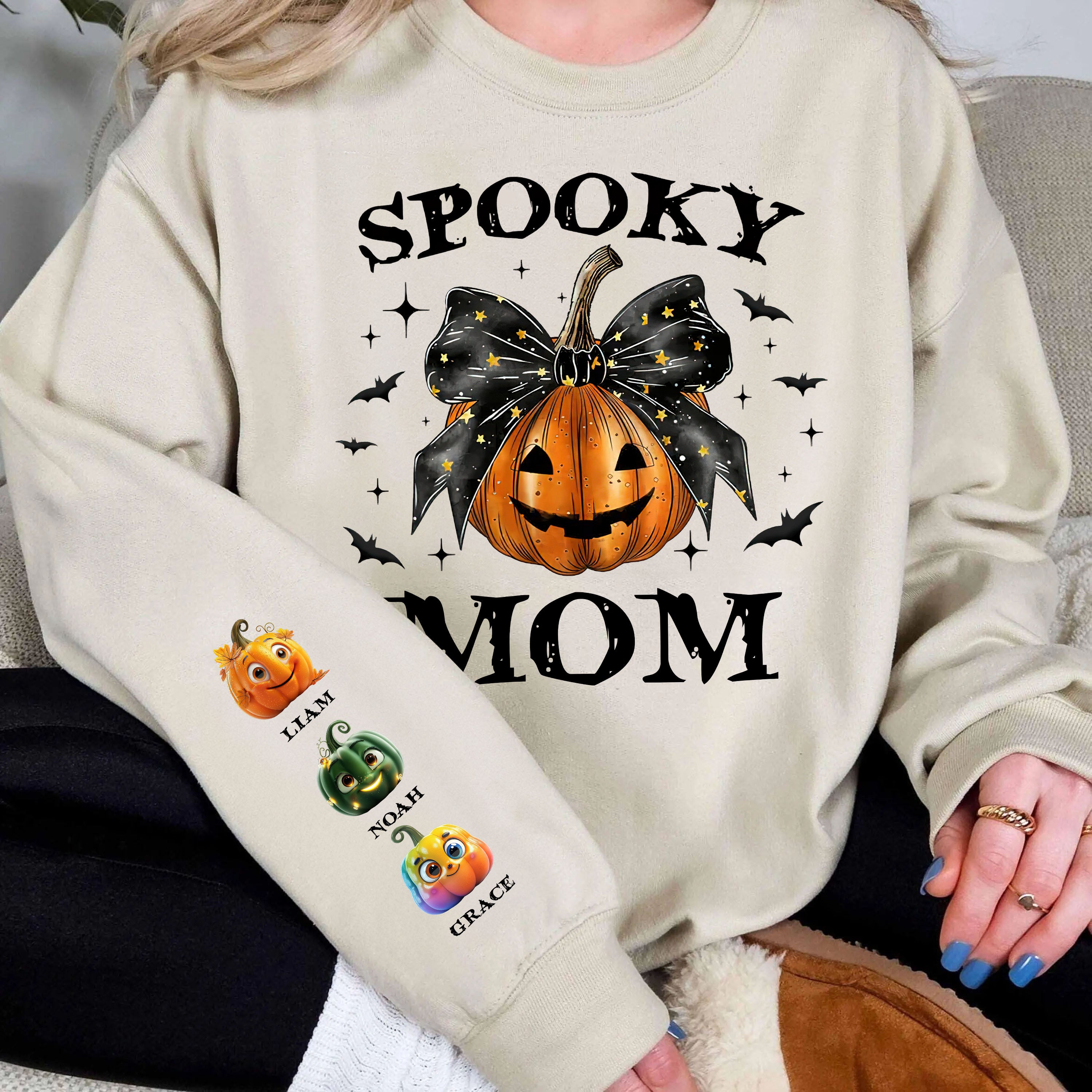 Spooky Grandma Mom Halloween Pumpkin - Custom Name Sweatshirt - Personalized Shirt Custom T-shirt