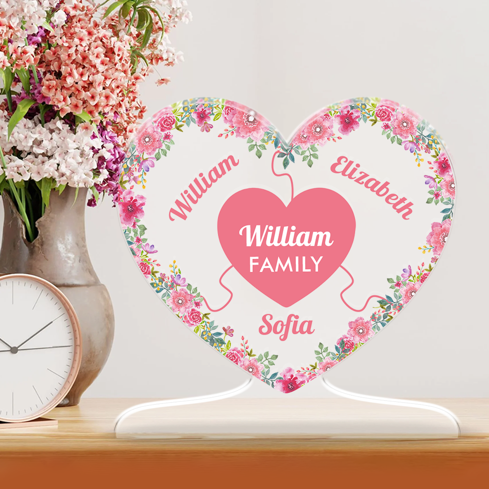 Family Heart Puzzle - Personalized Family Name Gift - Custom Shape Acrylic Block Plaque