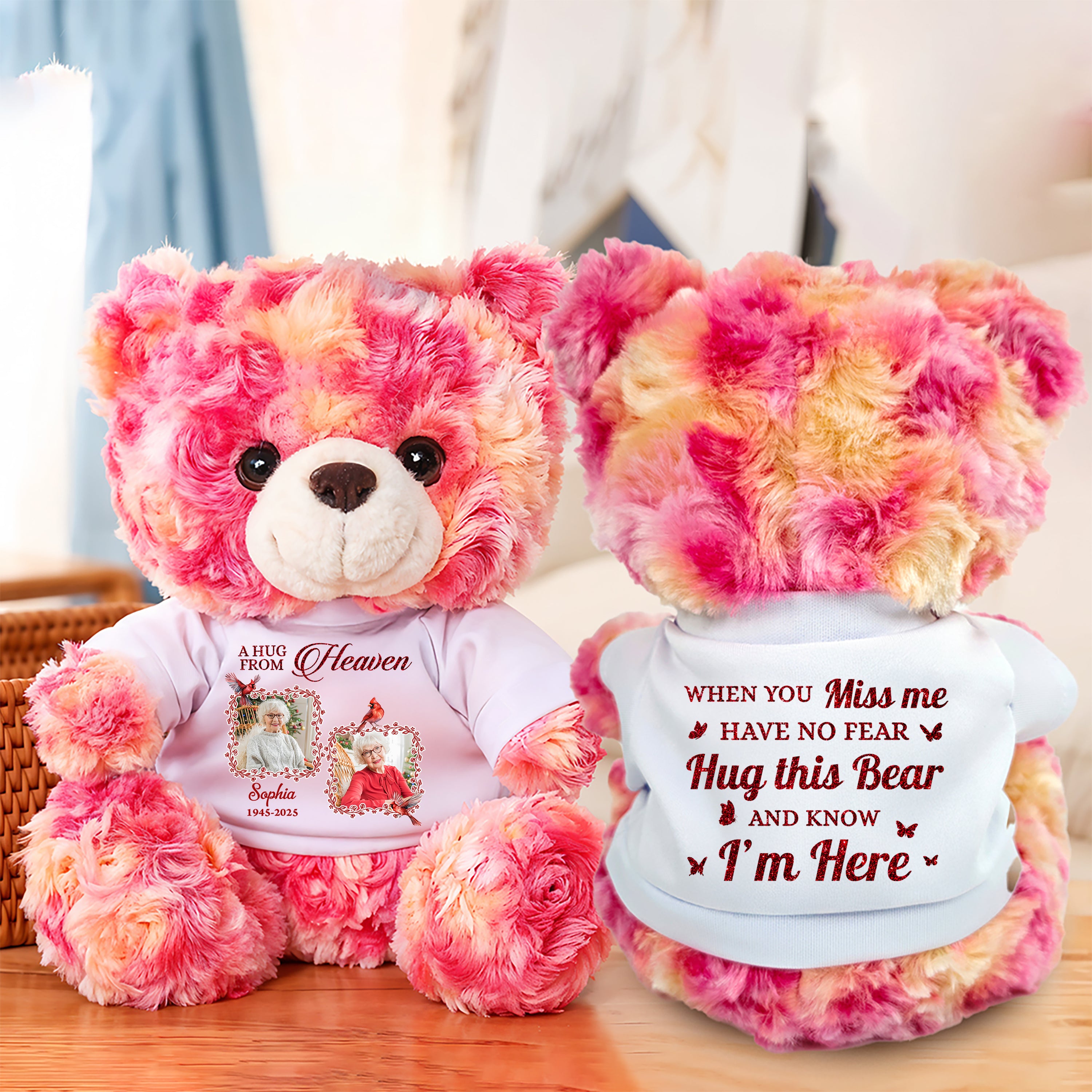 A Hug From Heaven - Custom Name and Photo - Personalized Memorial Bear Plush - Memorial Gift