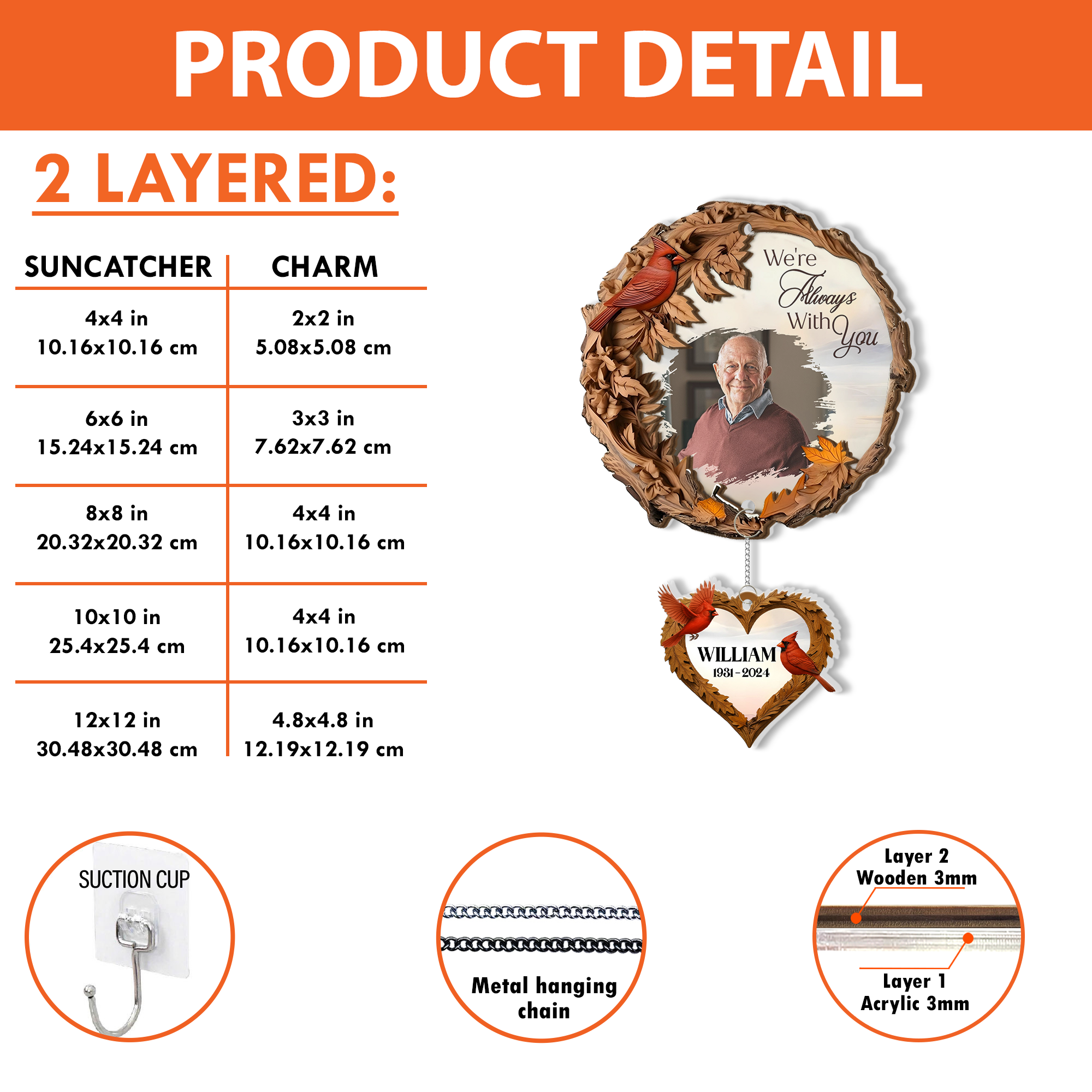 Always With You - 2 Layered Suncatcher with Charm - Memorial Gift