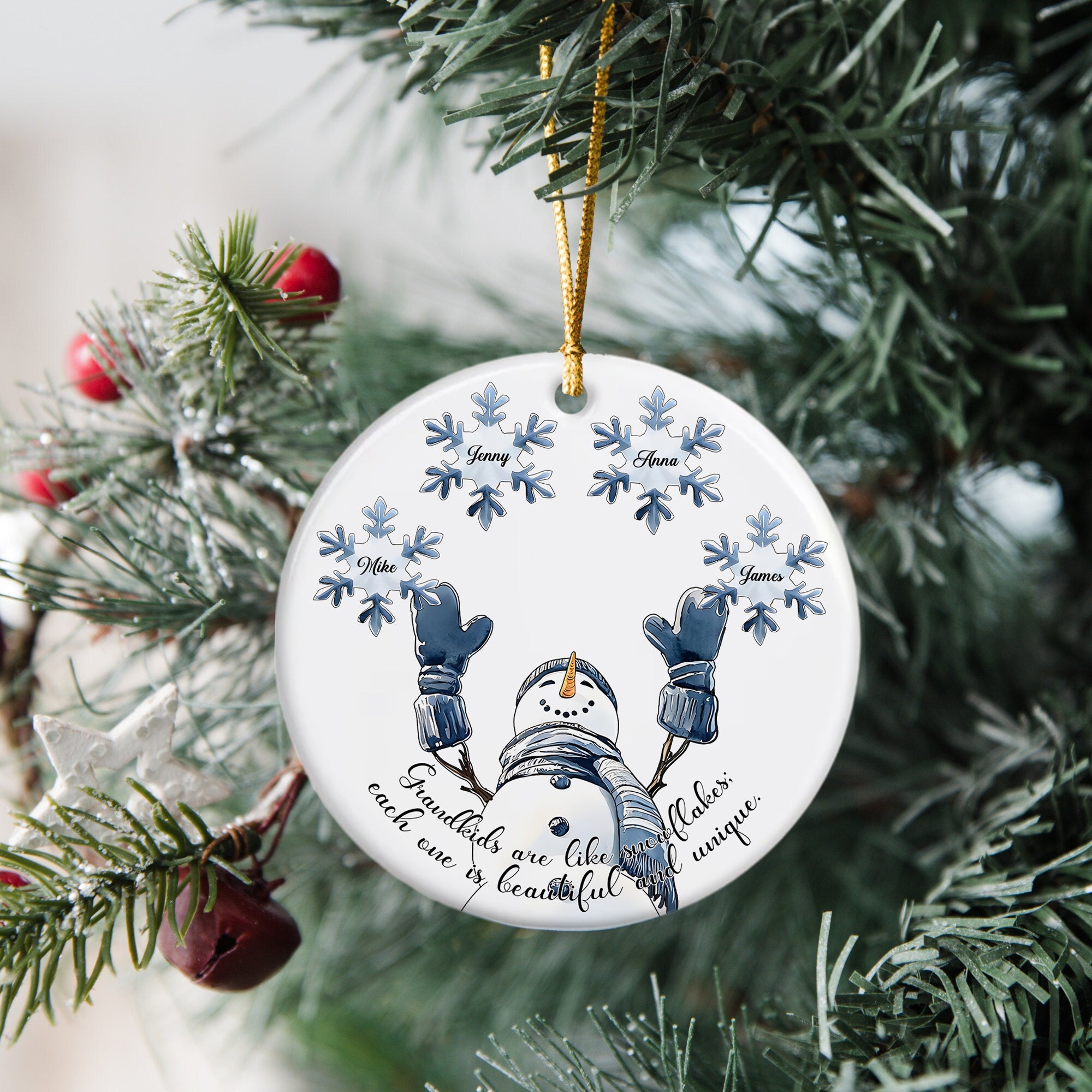 Snowman Name - Custom Name Ceramic Ornament - Home Decor