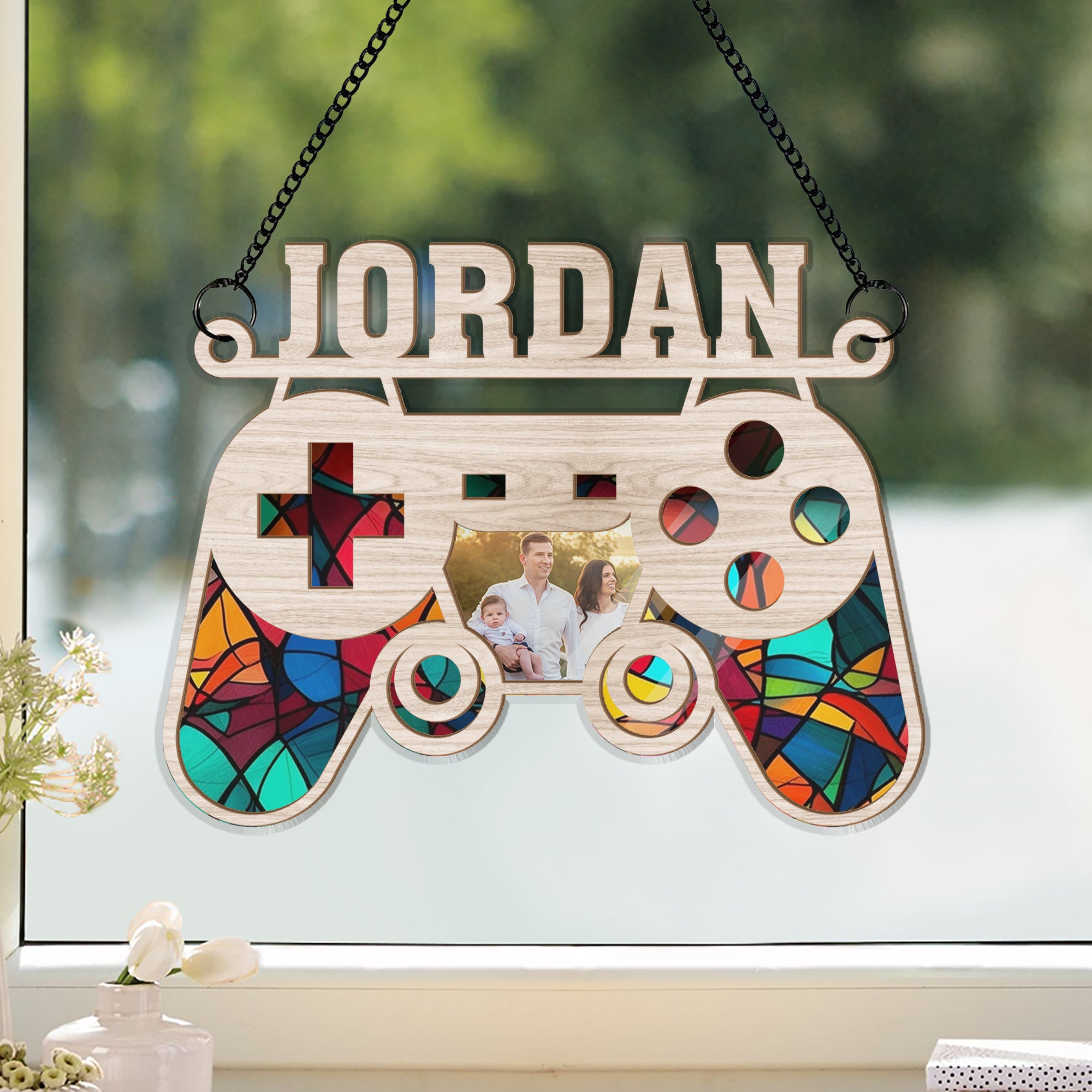 Custom Dad Name and Photo - Personalized Suncatcher Ornament