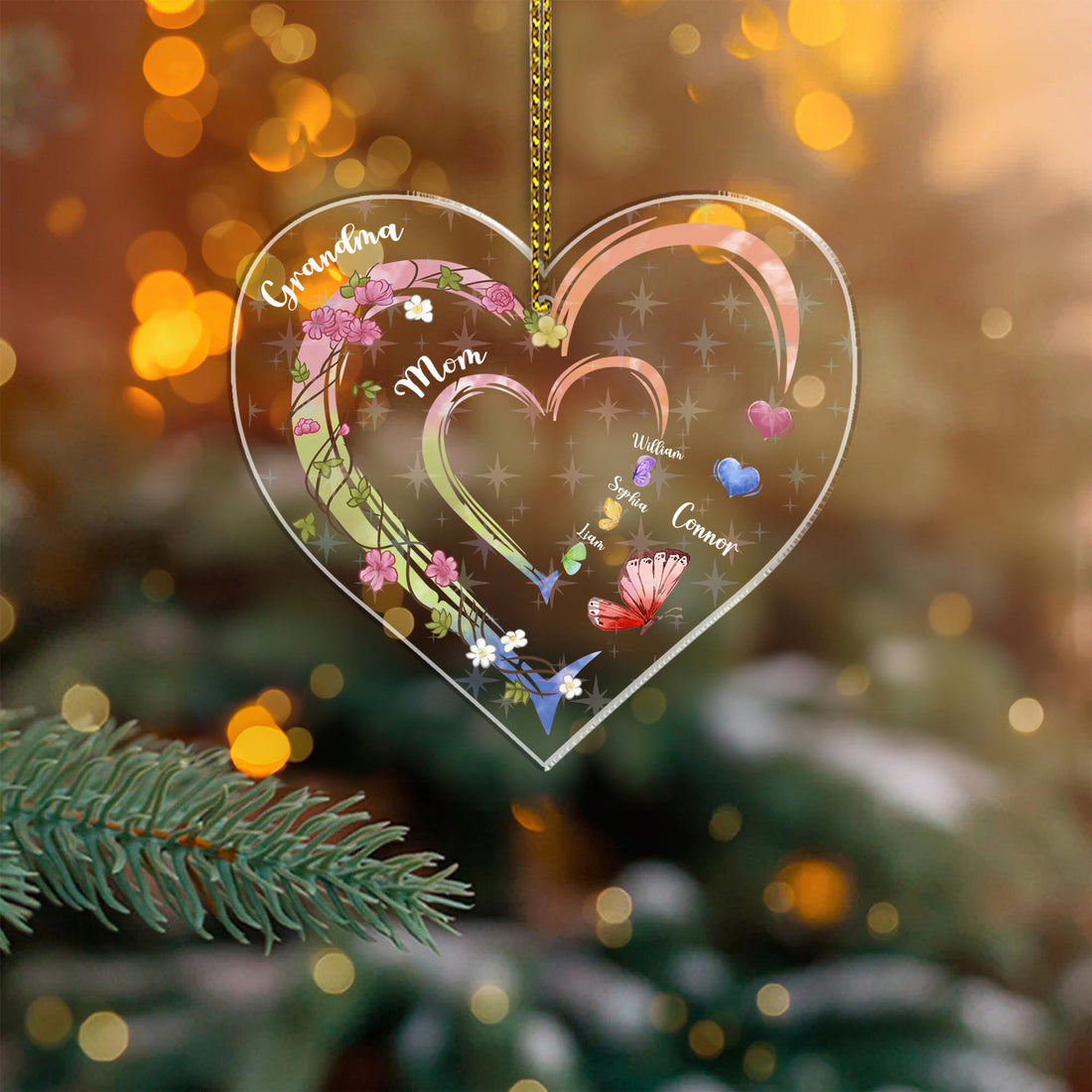 Family Love Grandma Mama - Custom Name Hologram Ornament - Family Decoration