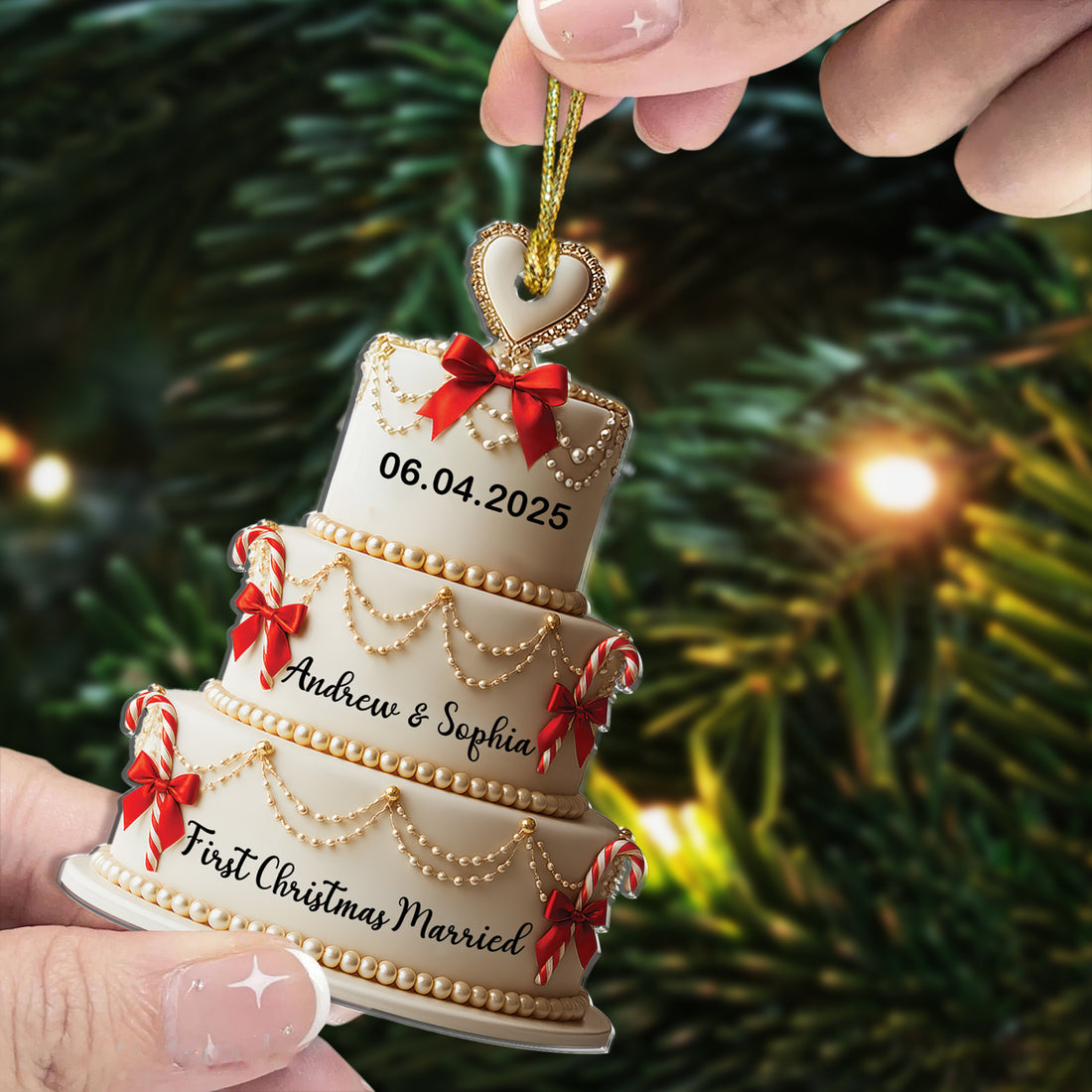 First Christmas Married - Custom Name Hologram Ornament - Family Decoration