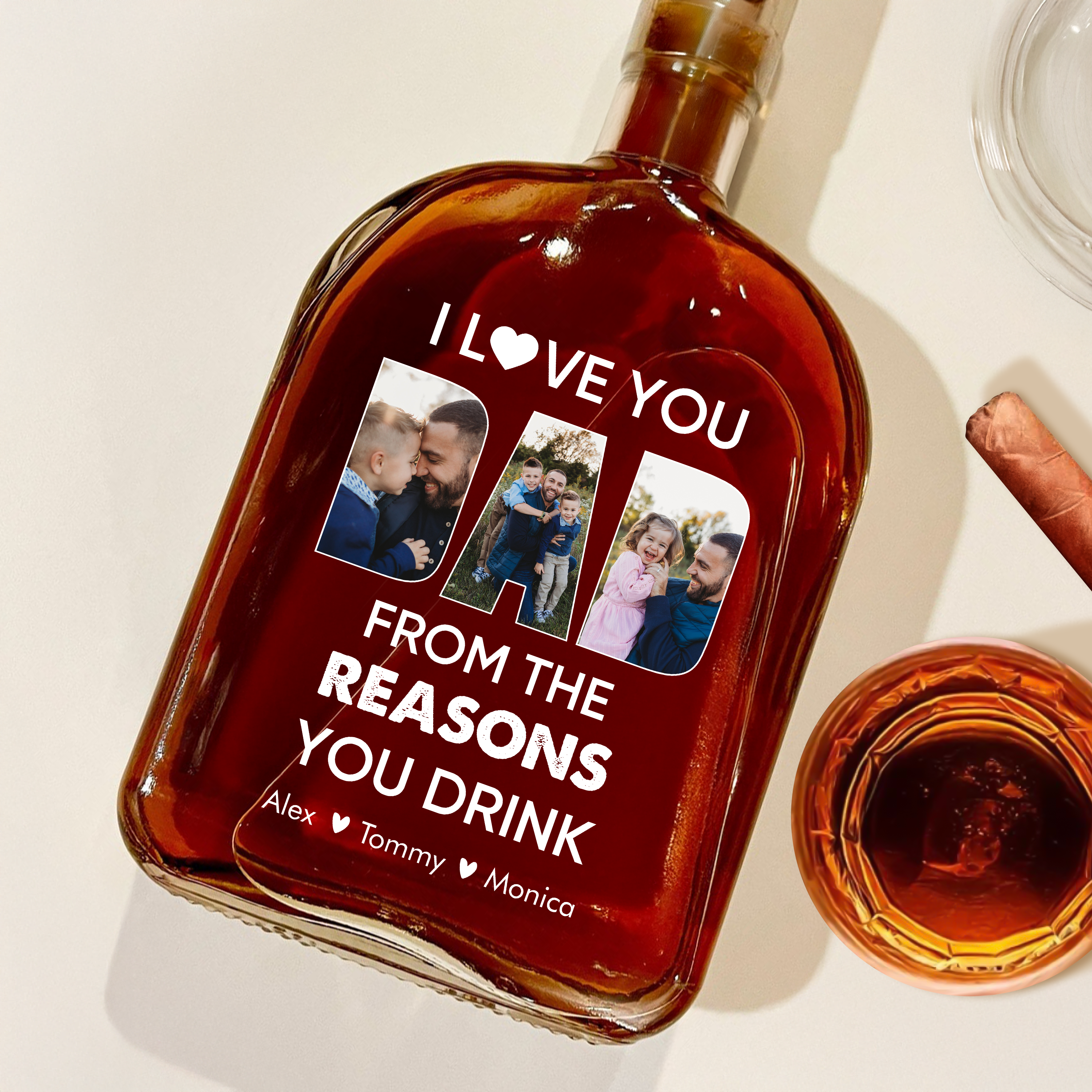 I Love You Dad - Family Personalized Custom Whiskey Bottle