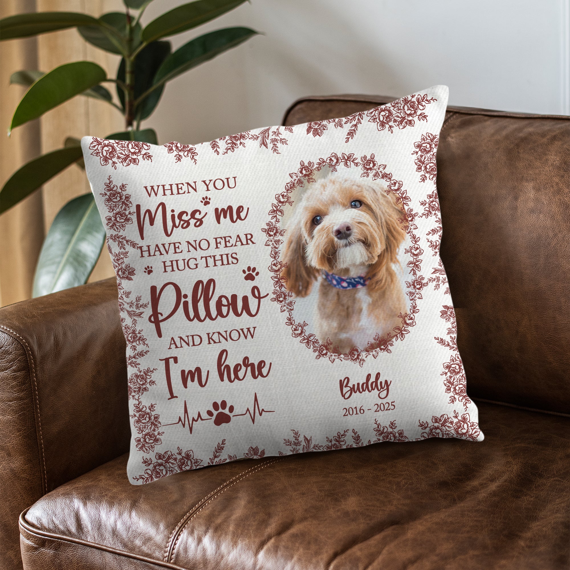 When You Miss Me - Custom Name and Photo - Personalized Pet Memorial Pillow