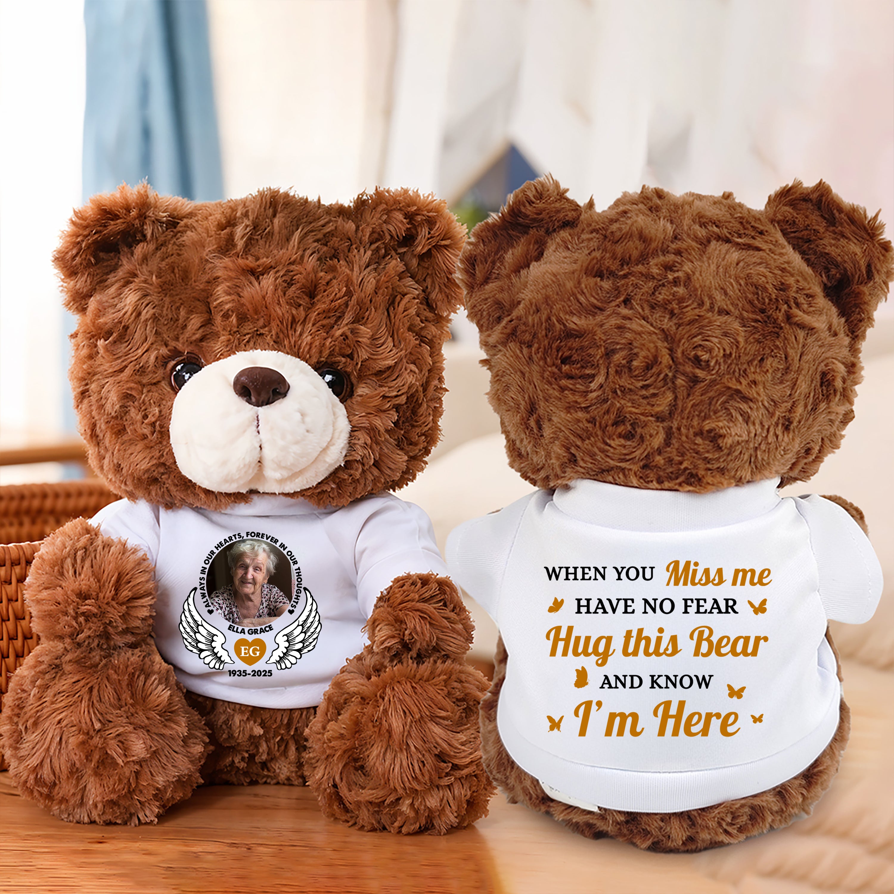 Memorial Teddy Bear - Personalized Memorial Bear Plush - Custom Name and Photo Teddy Bear