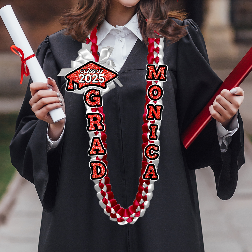 Glitter 2025 Graduation Lei Custom Name and Photo - Personalized Graduation Lei - Senior 2025