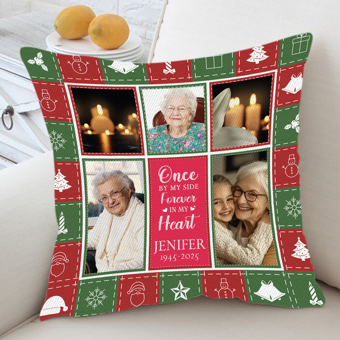 Christmas Memory - Custom Name and Photo Memorial Gift - Personalized Pillow