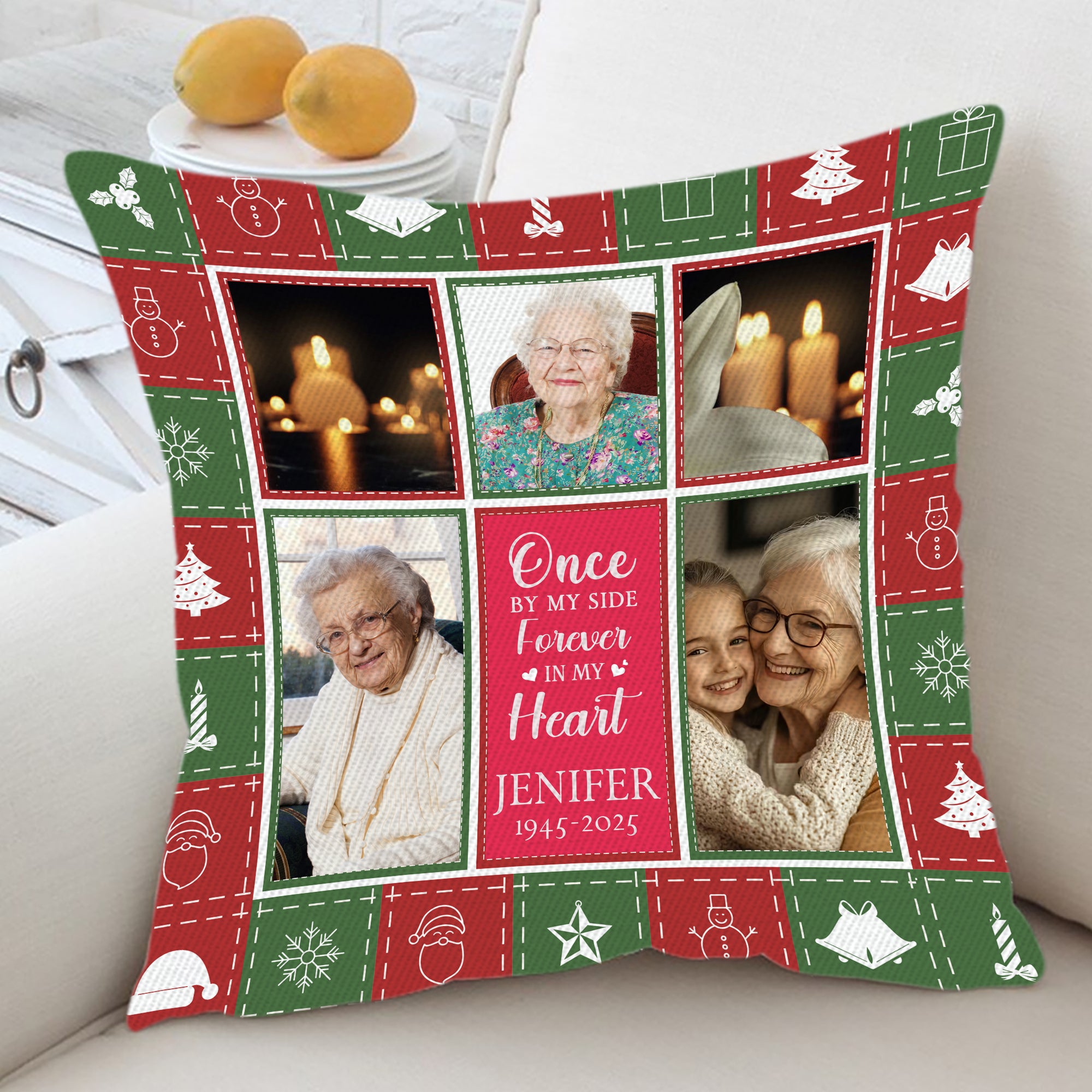 Christmas Memory - Custom Name and Photo Memorial Gift - Personalized Pillow