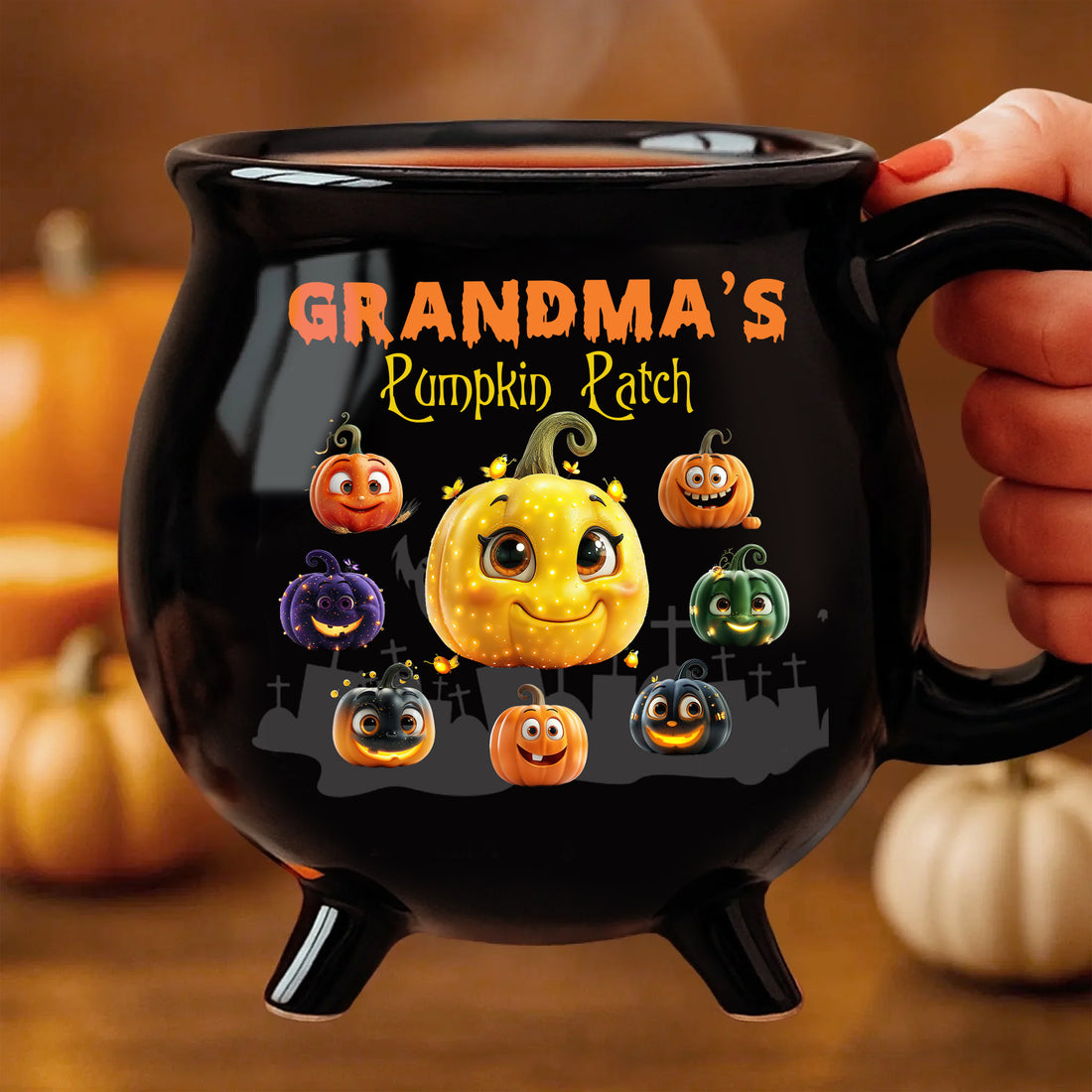Grandma's Pumpkin Patch - Personalized Ceramic Cauldron Coffee Mug