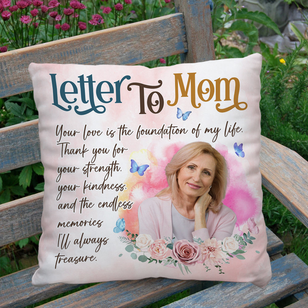 Custom Name and Photo - A Letter To Mom - Personalized Pillow
