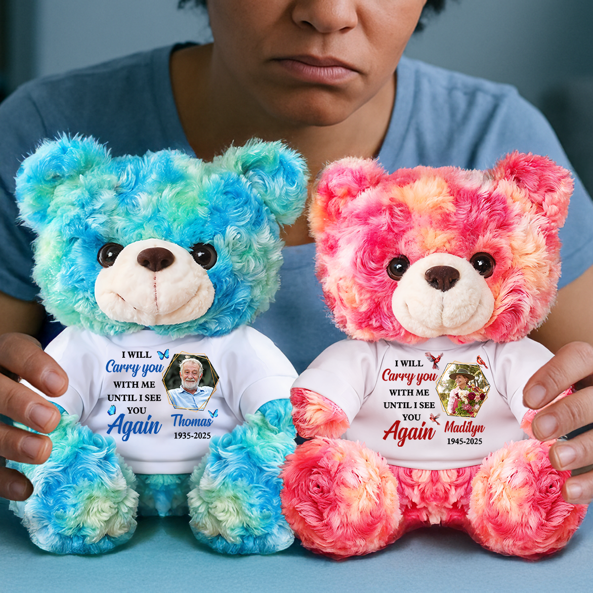 I Will Carry You With Me - Personalized Pet Memorial Bear Plush - Custom Name and Photo Teddy Bear