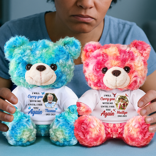 I Will Carry You With Me - Personalized Pet Memorial Bear Plush - Custom Name and Photo Teddy Bear