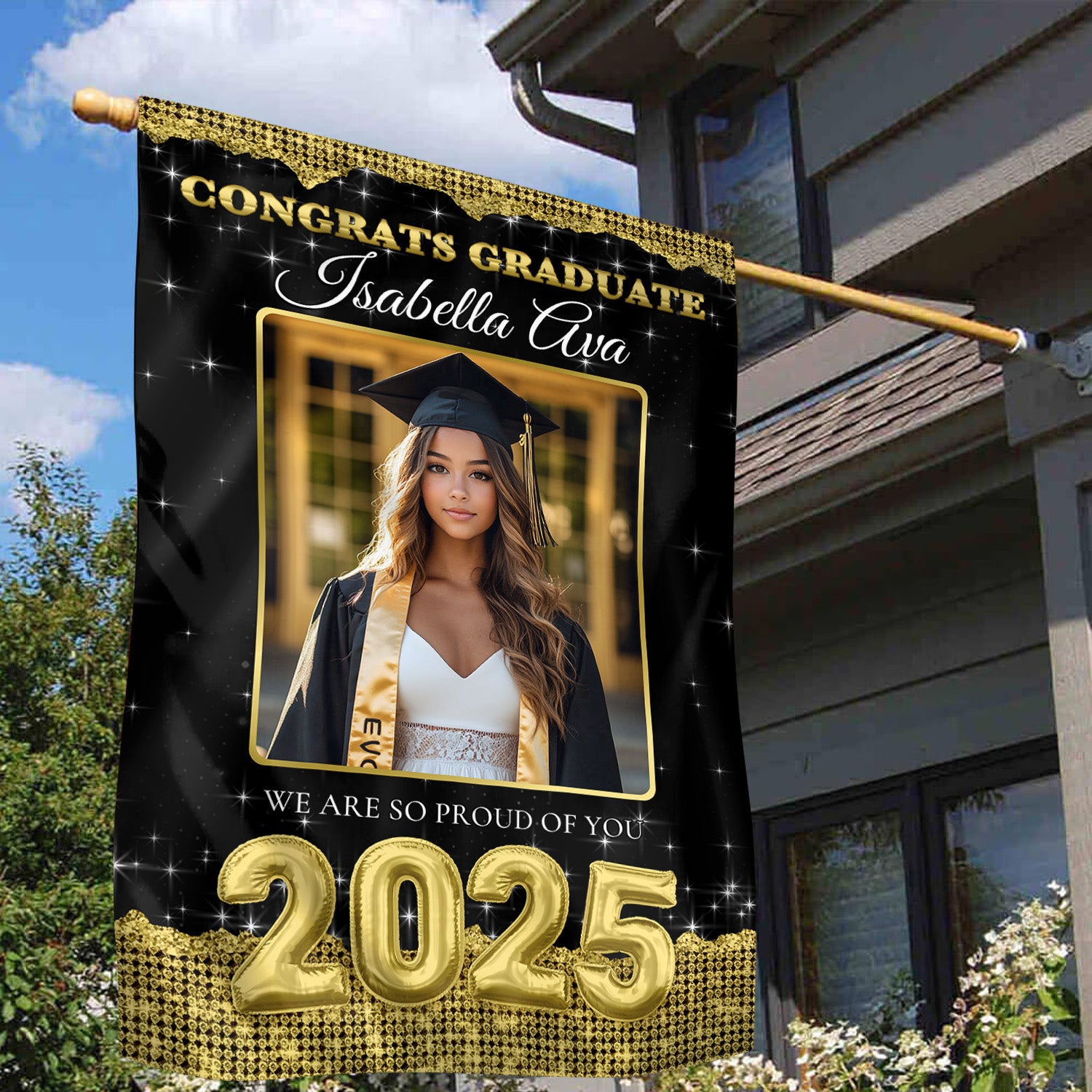 Custom Graduation Flag | Congrats Graduate Class Of 2025 With Photo – Graduation Garden Flag & Party Decor