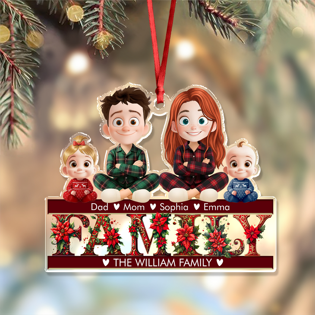 Family Custom Name and Appearance Ornament - Custom Shape Hologram Ornament