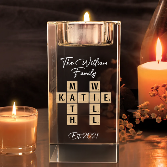 Family Name Crossword - Personalized Crystal Candle Holder