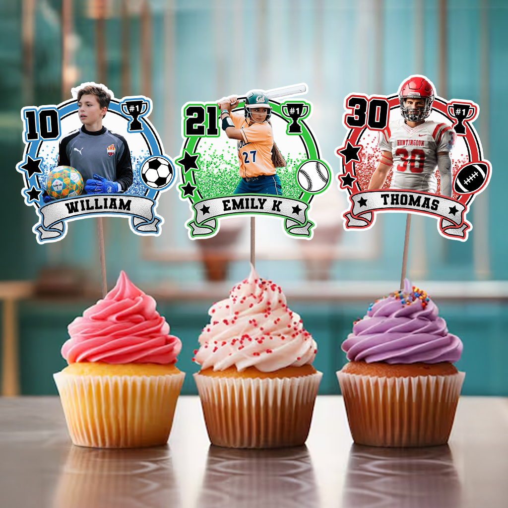 Sport Lover Birthday - Custom Birthday Party Face Cupcake Toppers, Birthday Decorations, Physical Product