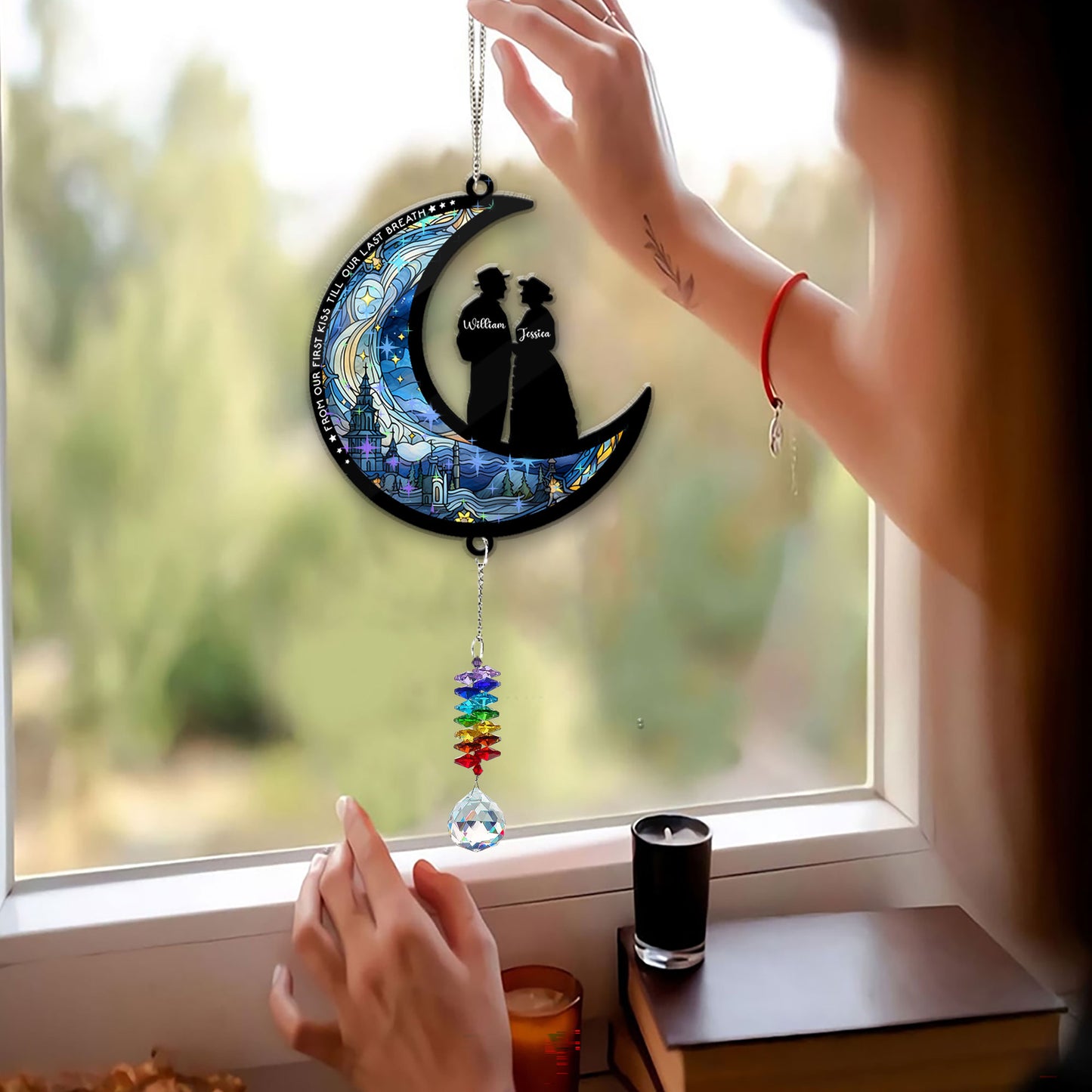 Our First Kiss And Last Breath - Ornament Hanging Piece With Crystal Charm - Couple Gift